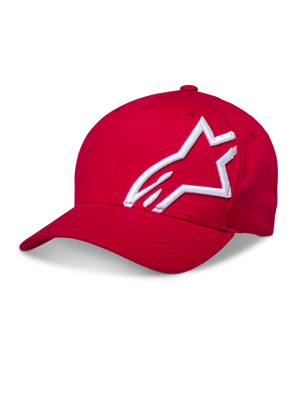 Alpinestars Corp Shift 2 Kappe mit gebogenem Schirm, Rot, mit einem großen weißen 3D-Sticklogo an der Seite, strukturierte Krone und gebogener Schirm, lässige Motorsport-Kopfbedeckung