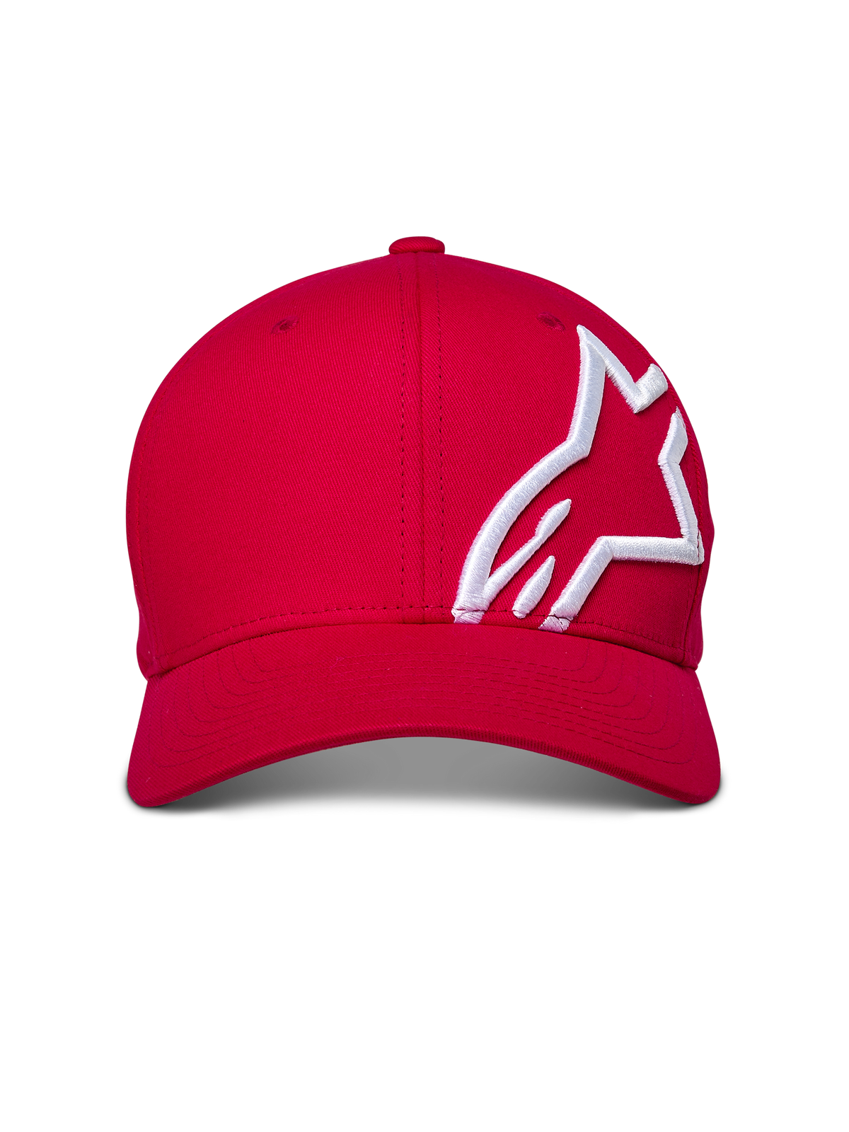 Alpinestars Corp Shift 2 Cap mit gebogenem Schirm, Rot, weißes 3D-Sticklogo auf dem Seitenpanel, strukturierte Krone, gebogener Schirm, lässige Motorsport-Streetwear