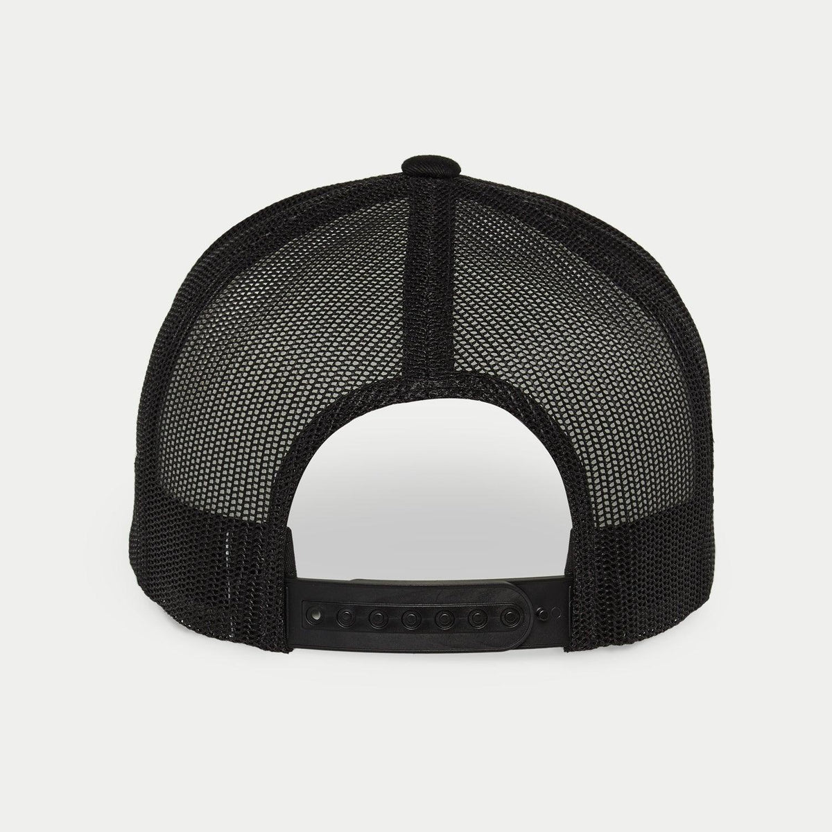 Alpinestars Flag Snapback Hat, Military Black, back view featuring black stretch mesh panels and adjustable plastic snapback closure, casual streetwear accessory