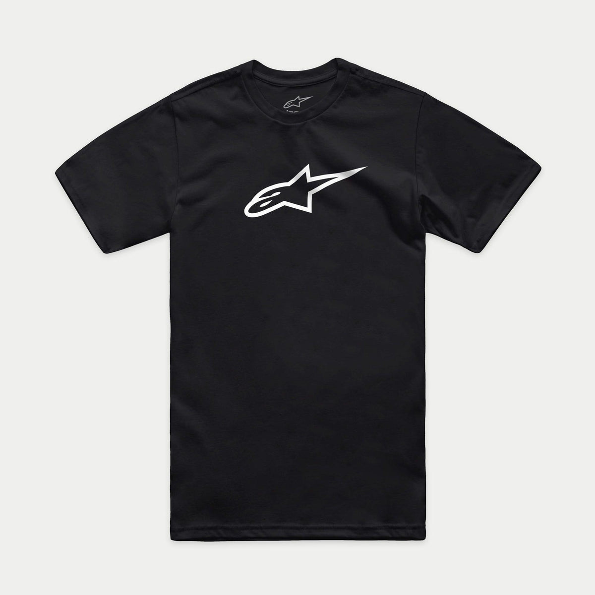 Alpinestars Ageless 2.0 CSF Tee, kurzärmeliges T-Shirt, Schwarz mit weißem Ageless-Logo, lässige Motorsport-Sportbekleidung