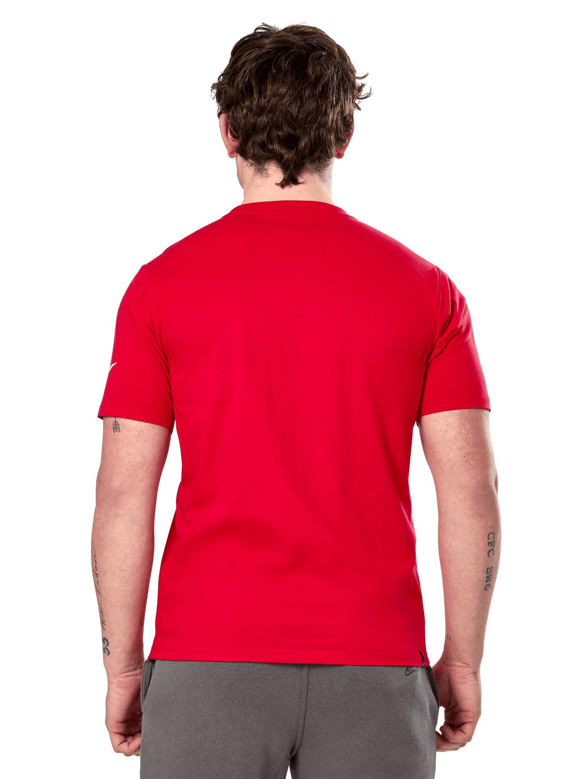 Alpinestars Linear Wordmark 2.0 CSF T-Shirt, Kurzarm-T-Shirt, Rot, Rückansicht, schlichtes Rot mit kleinem weißen Logo am Ärmel, lässiges vom Motorsport inspiriertes Design
