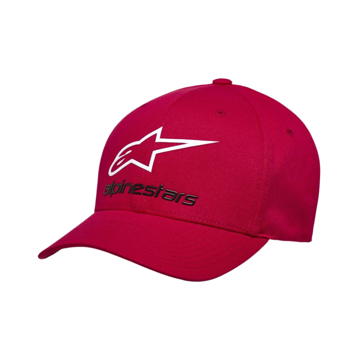 Alpinestars Always 2.0 Hat, Baseball-Cap, Rot, weißes Stern-Logo und schwarzer Alpinestars-Schriftzug, gebogener Schirm, strukturierte Krone, lässige, vom Motorsport inspirierte Streetwear