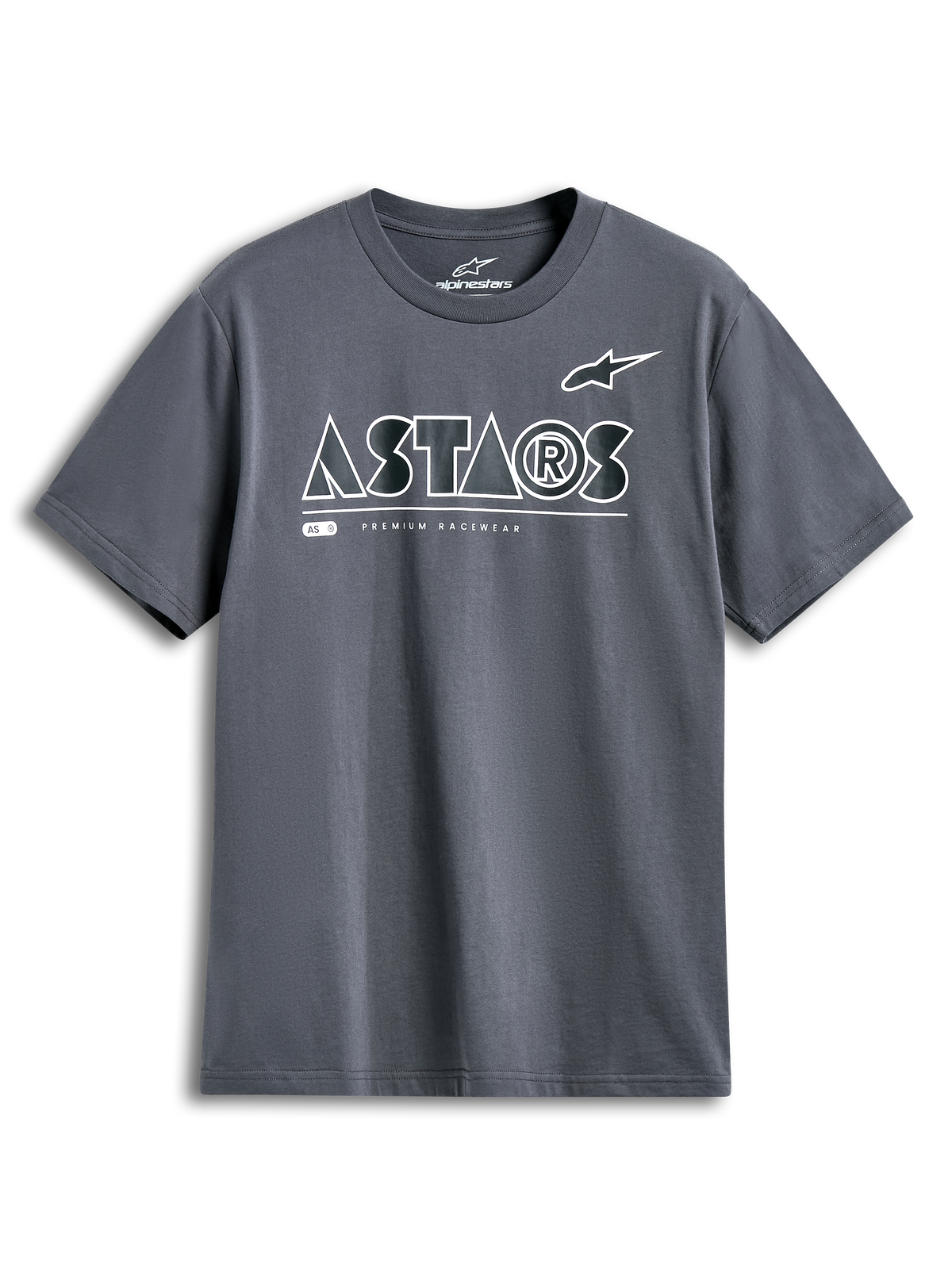 Alpinestars Cereal CSF Tee, Kurzarm-T-Shirt, Charcoal, weißes geometrisches ASTARS-Logo mit Premium Racewear Text, lässige Motorsport-Streetwear