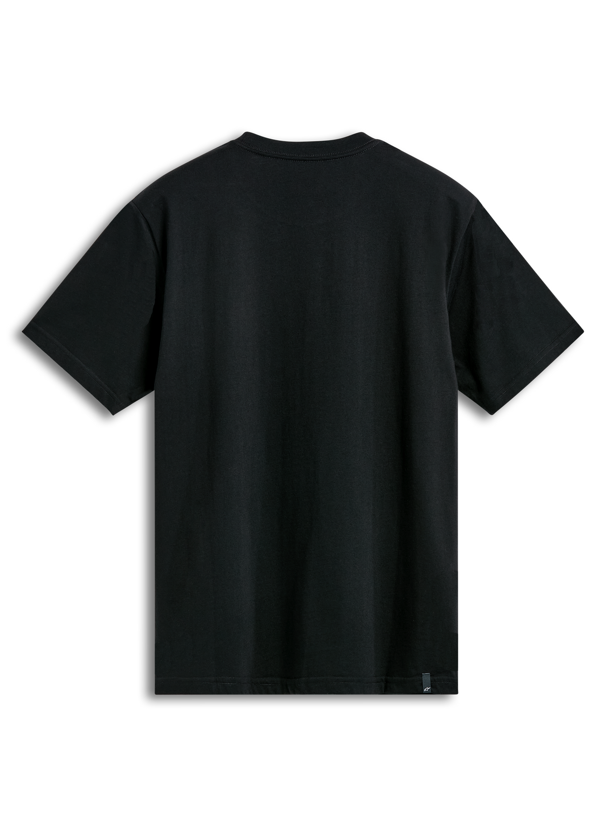 Alpinestars Dot Carbon CSF T-Shirt, schwarzes Kurzarm-Sportswear-T-Shirt, Rückansicht mit externer Etikettierung.