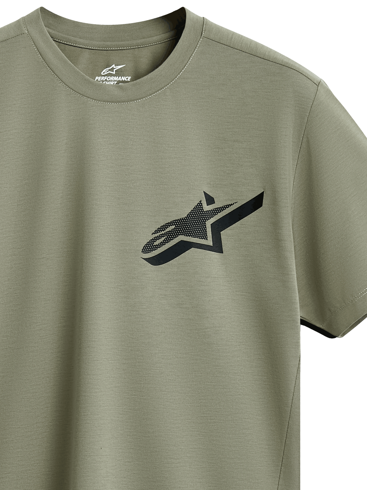 Alpinestars Attrition Performance Tee, kurzärmeliges T-Shirt, Hellgrün, schwarzes Astars-Logo mit strukturiertem Muster auf der Brust, nachhaltiges, feuchtigkeitsableitendes Performance-Gewebe