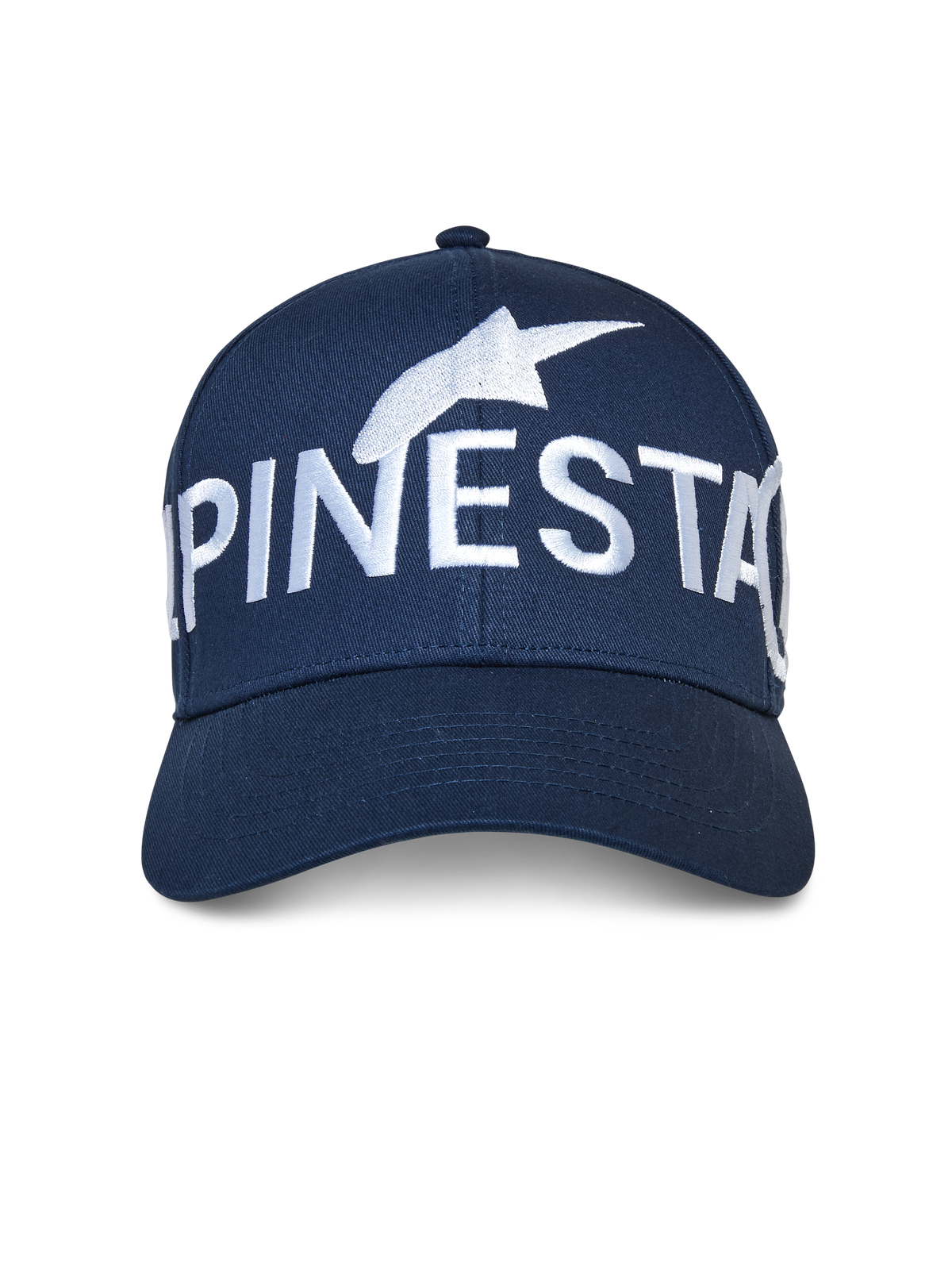 Alpinestars Committed Hat, Navy Blue, Snapback Baseball Cap, featuring a large white embroidered Alpinestars logo across the front, structured crown with a curved bill, casual motorsport streetwear
