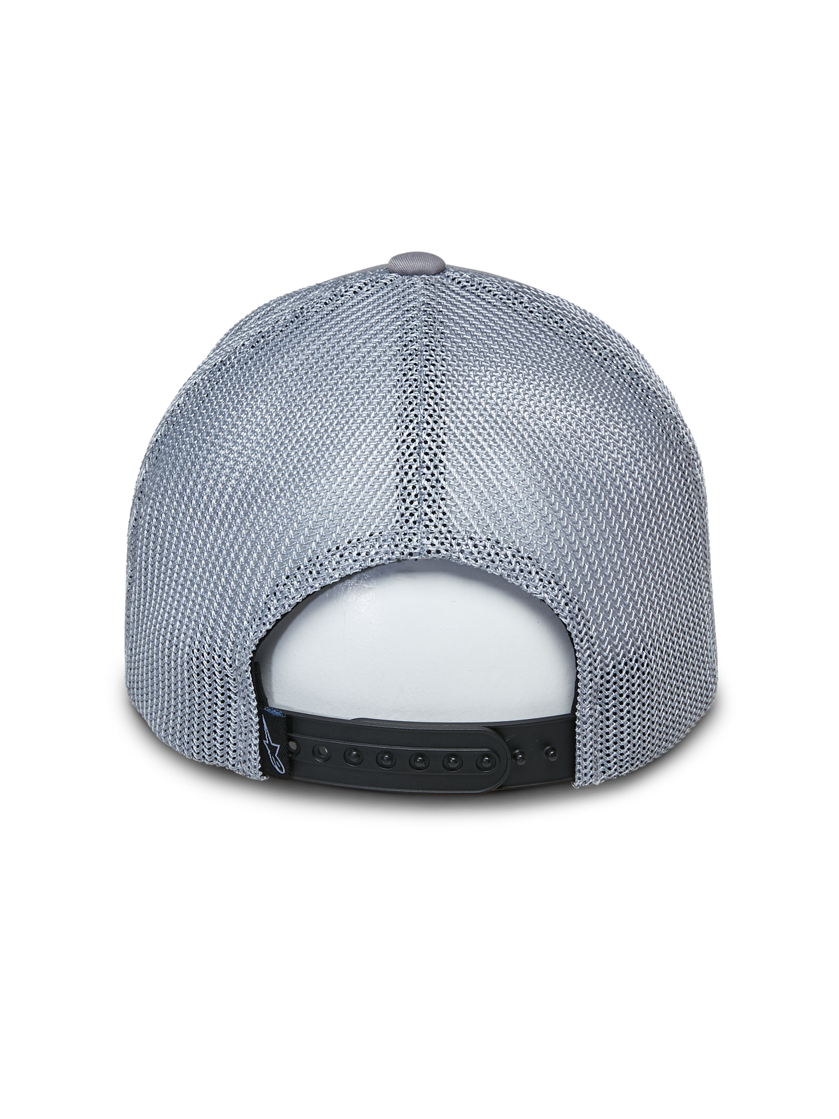 Alpinestars Terolithic Trucker Hat, Grey Trucker Cap, back view featuring grey mesh panels and black snapback closure, casual motorsport-inspired headwear