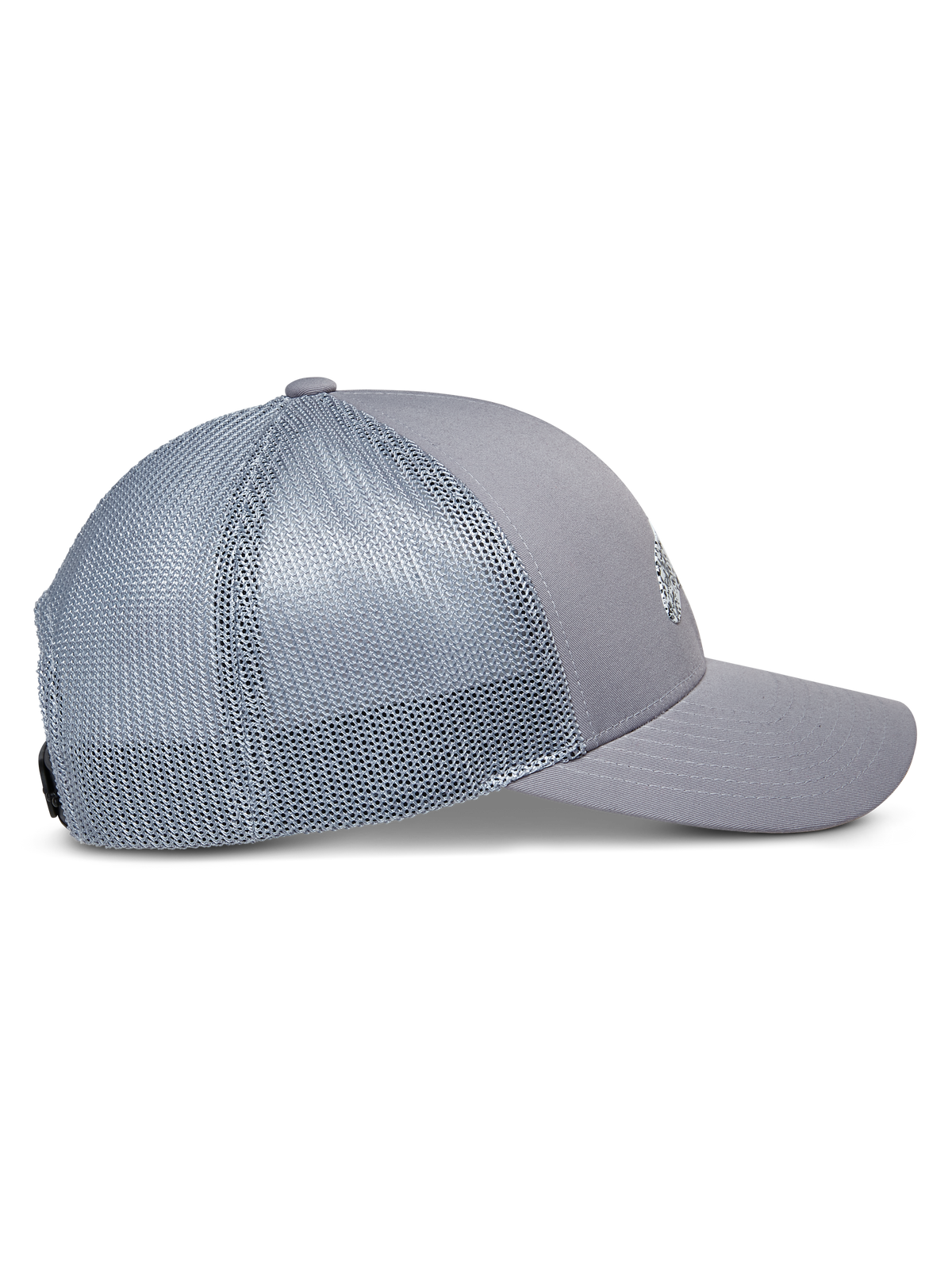Alpinestars Terolithic Trucker Hat, Grey, side profile view featuring curved bill and mesh back panels, structured low crown, casual sportswear