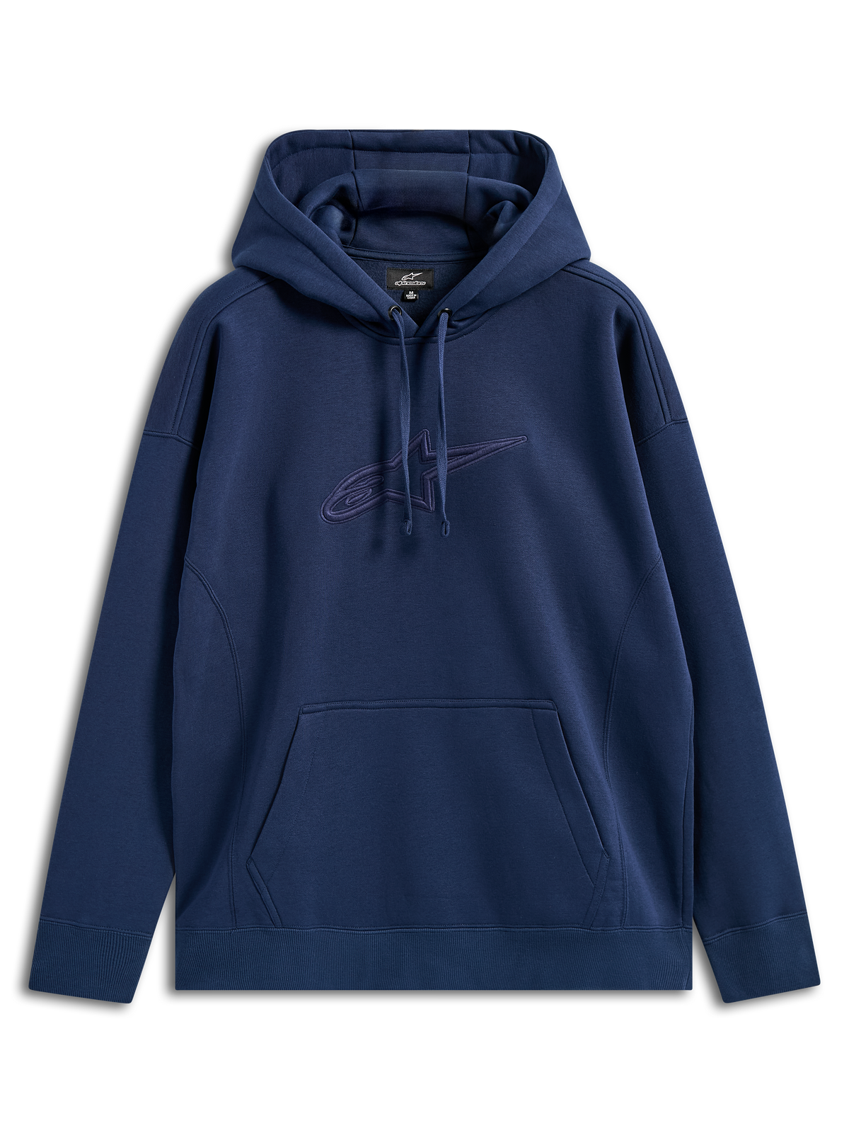 Alpinestars Emergent Oversized Hoodie, Dunkelblau, Fleece-Hoodie mit tonaler 3D-Stickerei des Astars-Logos auf der Brust, Kängurutasche, Kapuze mit Kordelzug, lockere Passform, lässige Streetwear