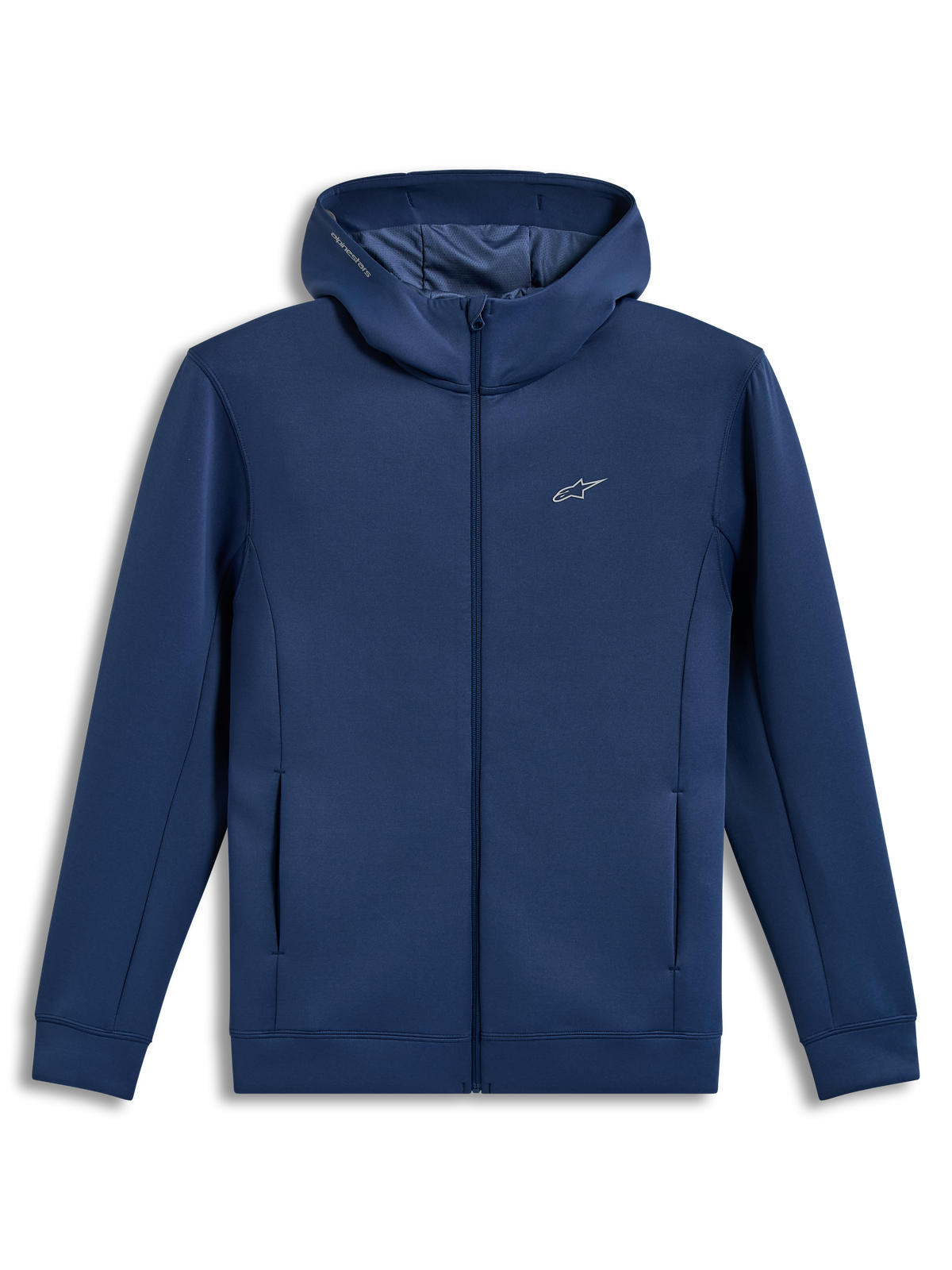 Alpinestars Cypher Hoodie, sportlicher Zip-Hoodie in Blau aus Tri-Blend-Fleece mit meshgefütterter Kapuze und Astars-Logo.