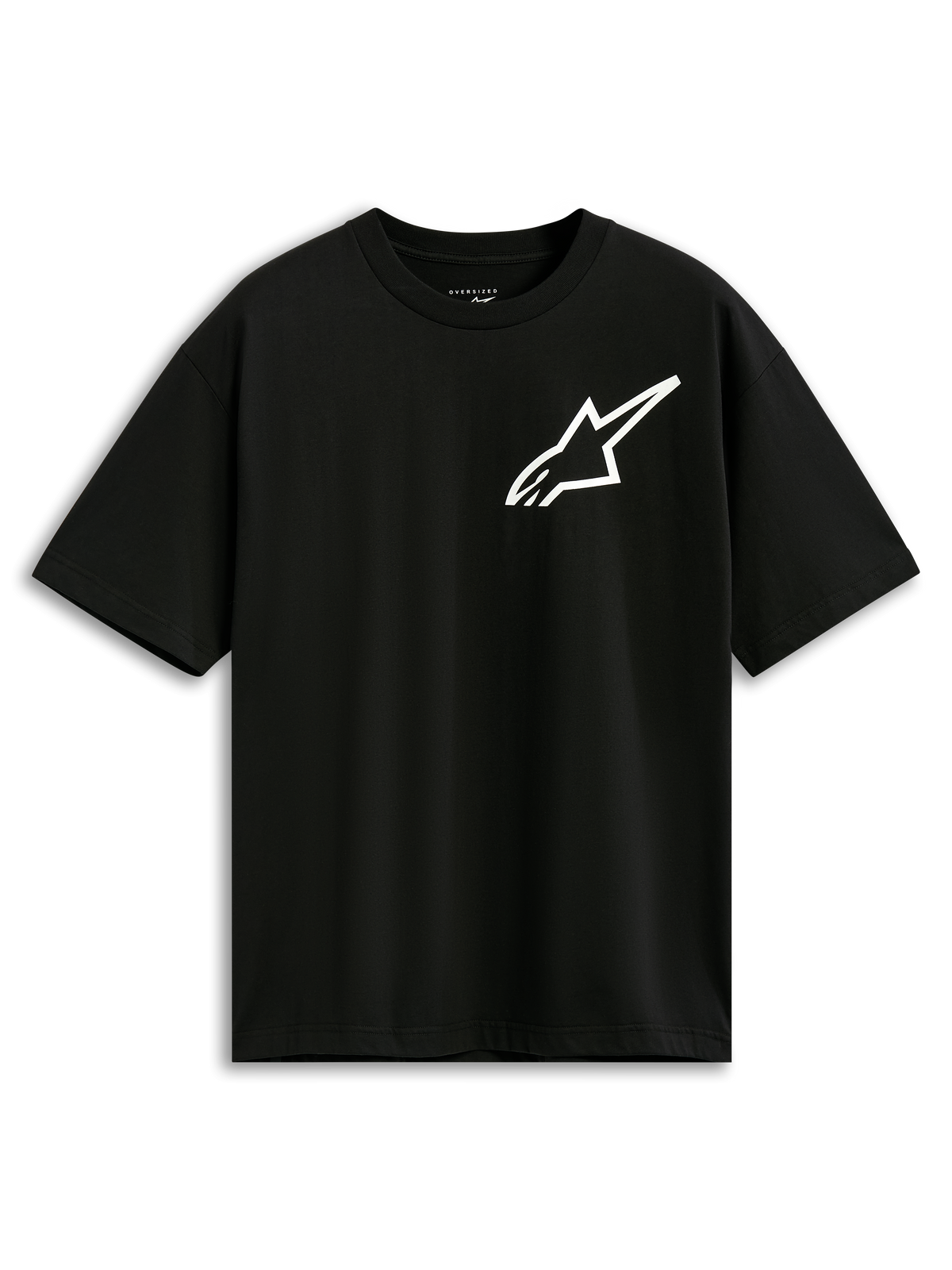Alpinestars One Oversized CSF Tee, Kurzarm-T-Shirt, Schwarz, weißes Astars-Logo auf der Brust, Oversized-Passform, lässige, vom Motorsport inspirierte Streetwear