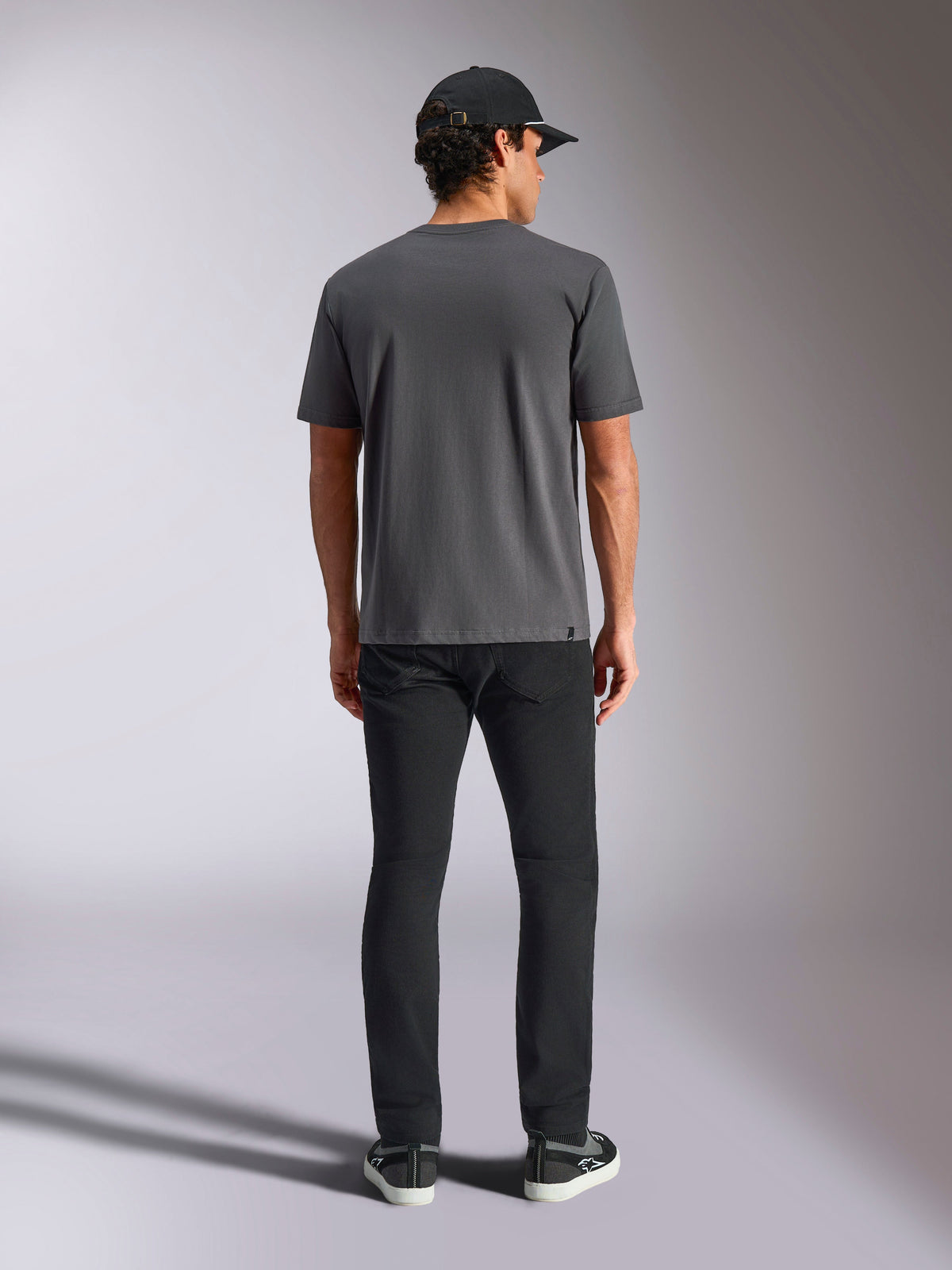 Alpinestars Ellipsoid CSF Tee, Short Sleeve T-Shirt, Charcoal Gray, back view shown on model with black cap and pants, casual streetwear