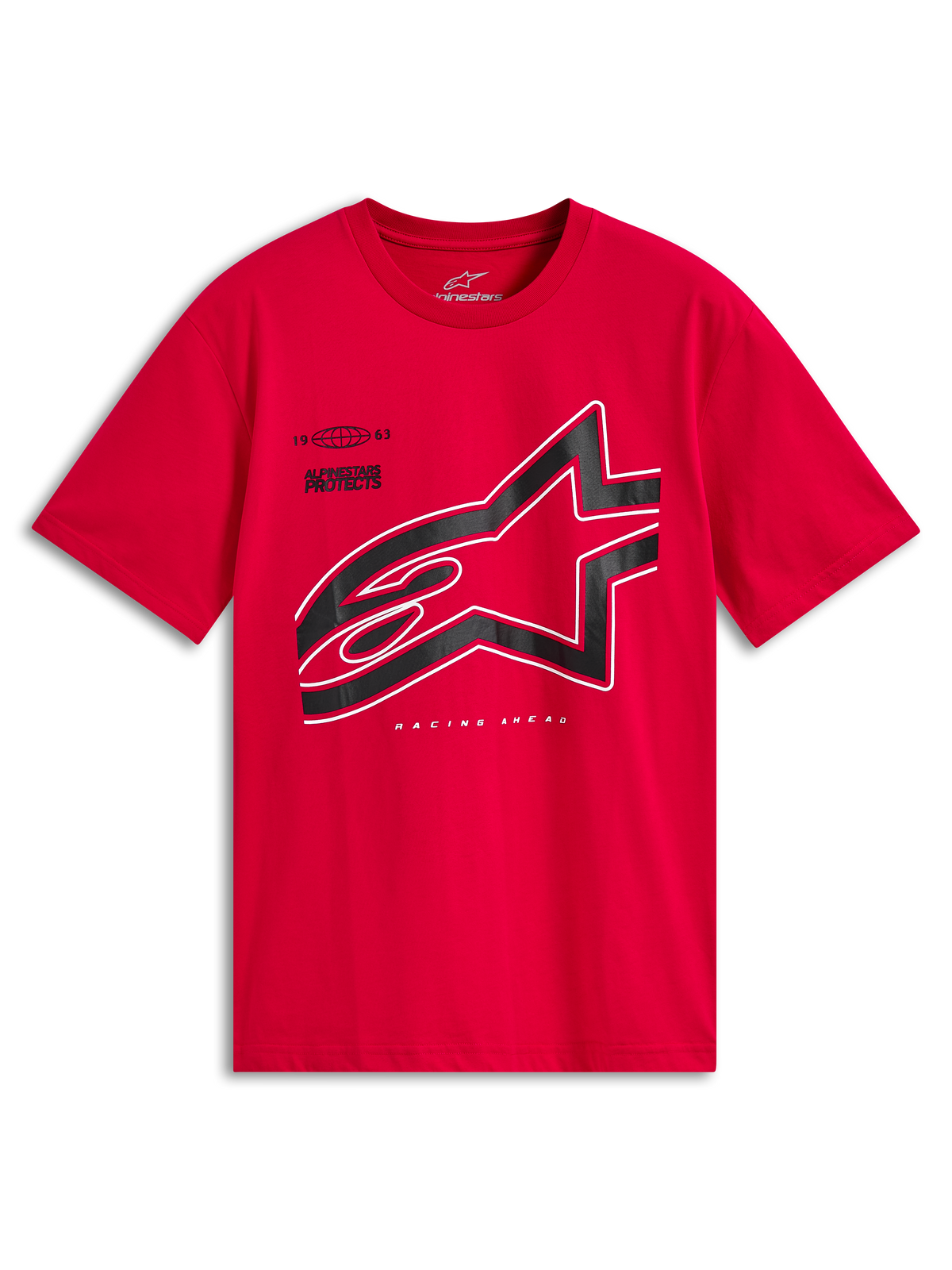 Alpinestars Authority CSF Tee, Short Sleeve T-Shirt, Red, Large Black Cropped Astars Logo with White Outline, Casual Motorsport Sportswear