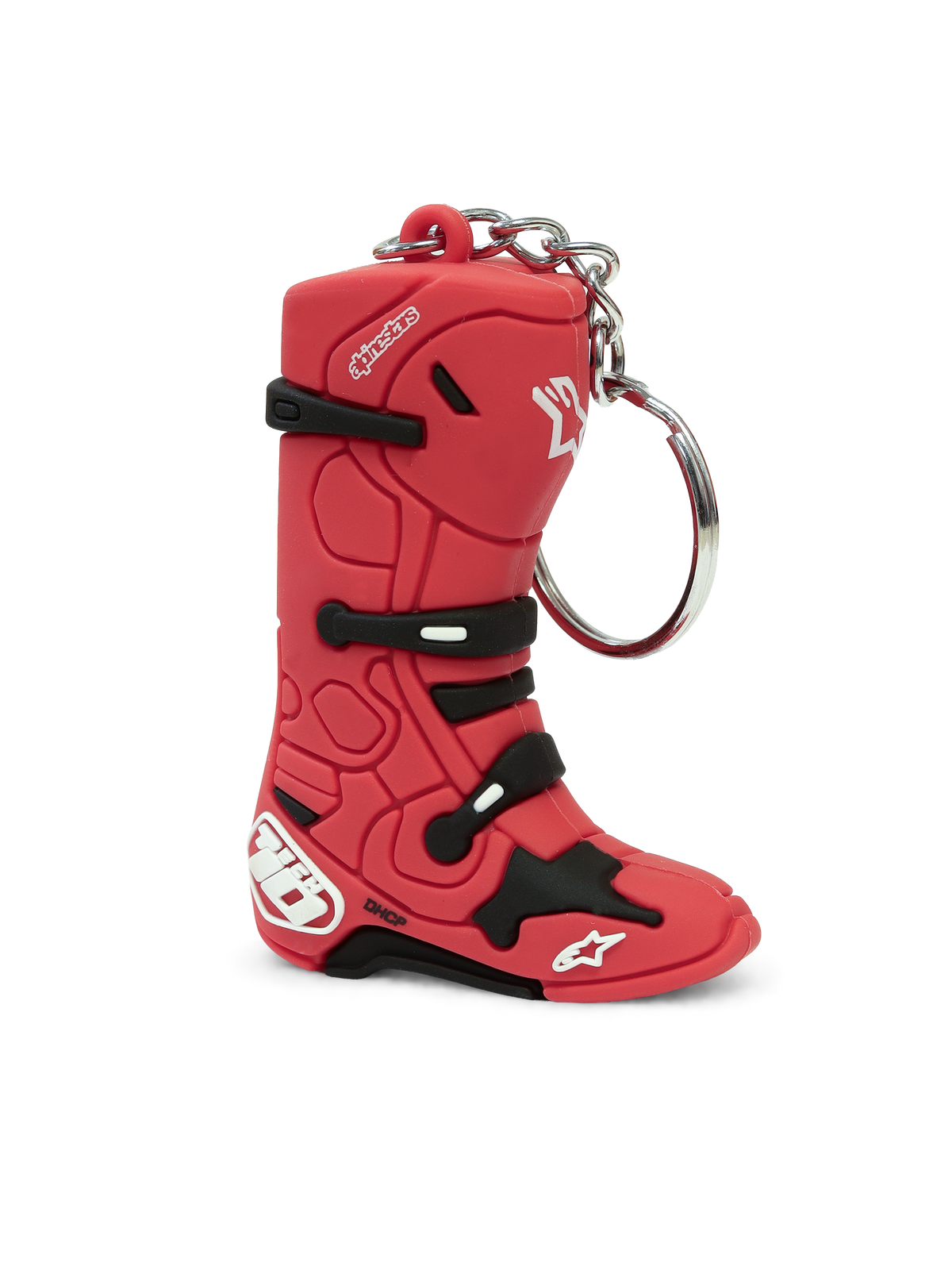 Alpinestars Tech 10 Boot Schlüsselanhänger, Motorrad-Lifestyle-Schlüsselanhänger, 3D-Replika des ikonischen Motocross-Stiefels in Rot mit schwarzen und weißen Details, robuste Synthetik-Konstruktion mit Metallring