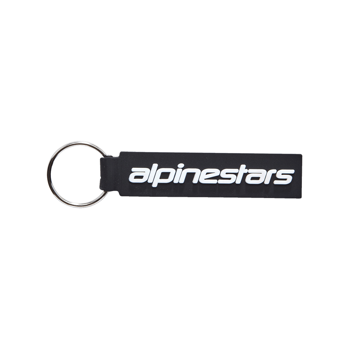 Alpinestars Linear Schlüsselanhänger, schwarzer rechteckiger Schlüsselanhänger mit weißem Alpinestars-Logo, silberner Metallring, hochwertige 3D-geformte PVC-Konstruktion, Motorsport-inspiriertes Accessoire