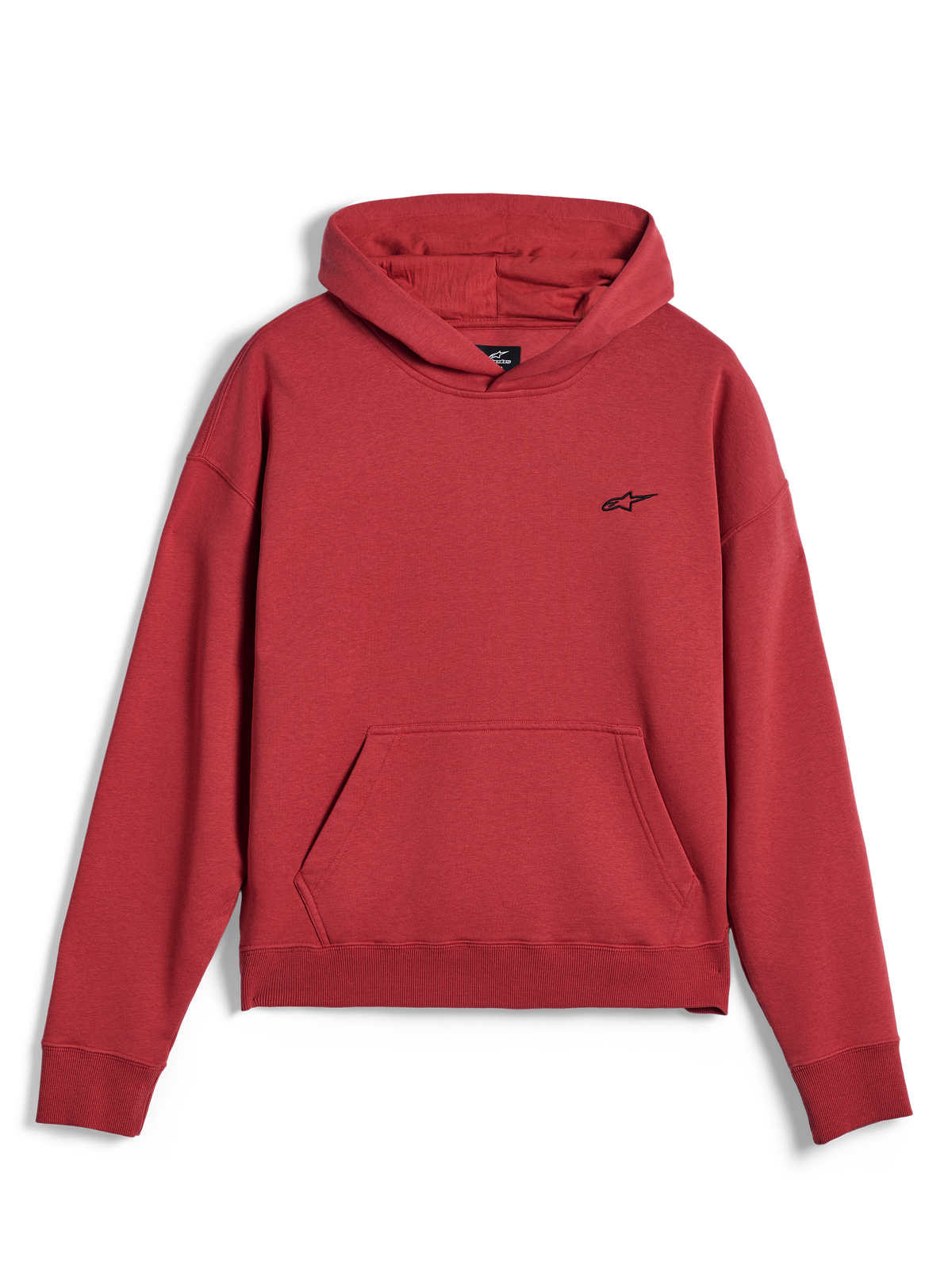 Alpinestars Essentials Ageless Hoodie, lässige Sportbekleidung, Ziegelrot, mit kleinem schwarzen Alpinestars-Sternlogo auf der Brust, Kängurutasche sowie geripptem Saum und Bündchen, minimalistisches Streetwear-Design