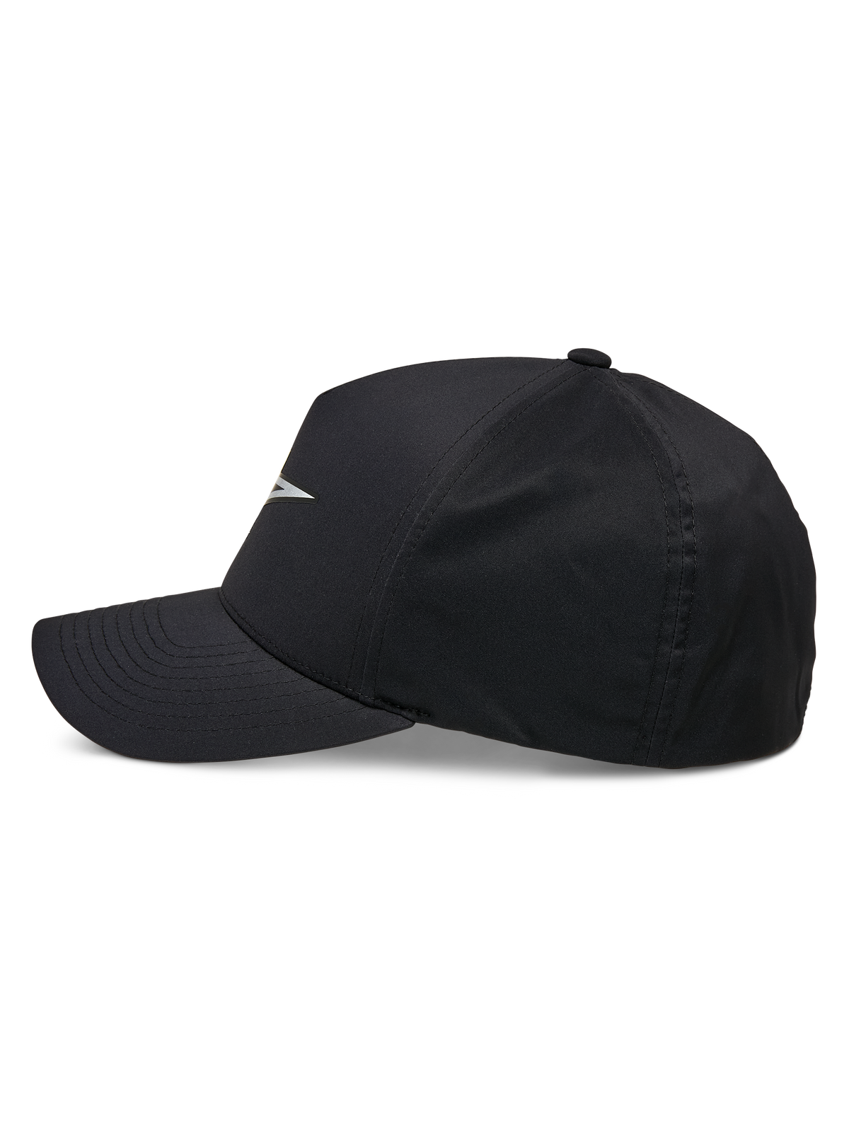 Alpinestars Ageless Reflex Waterproof Mütze, Schwarz, Seitenansicht einer Kappe mit gebogenem Schirm und strukturierter Krone, mit reflektierendem Astars-Logo und wasserdichtem Funktionsmaterial, lässige Performance-Kopfbedeckung