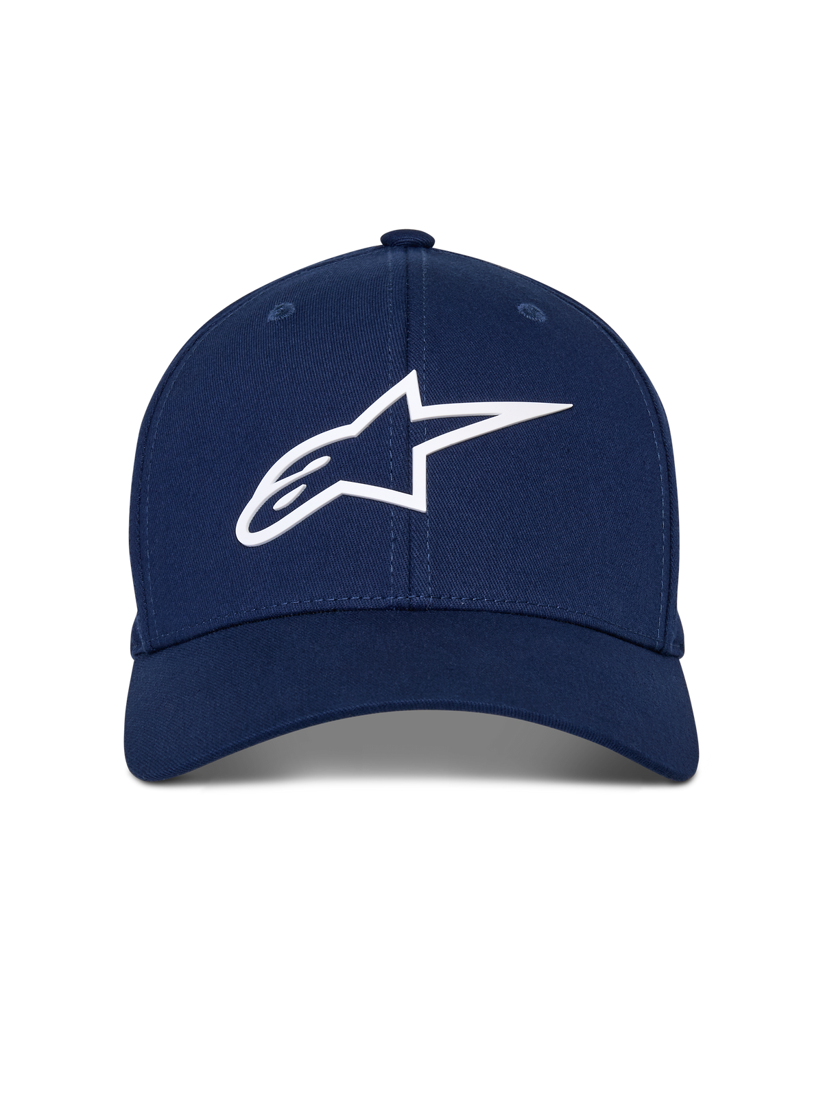 Alpinestars Ageless Multi Kappe, dunkelblaue Baseball-Kappe, weißes 3D-Astars-Logo, gebogener Schirm, strukturierte Krone, lässige Motorsport-Streetwear