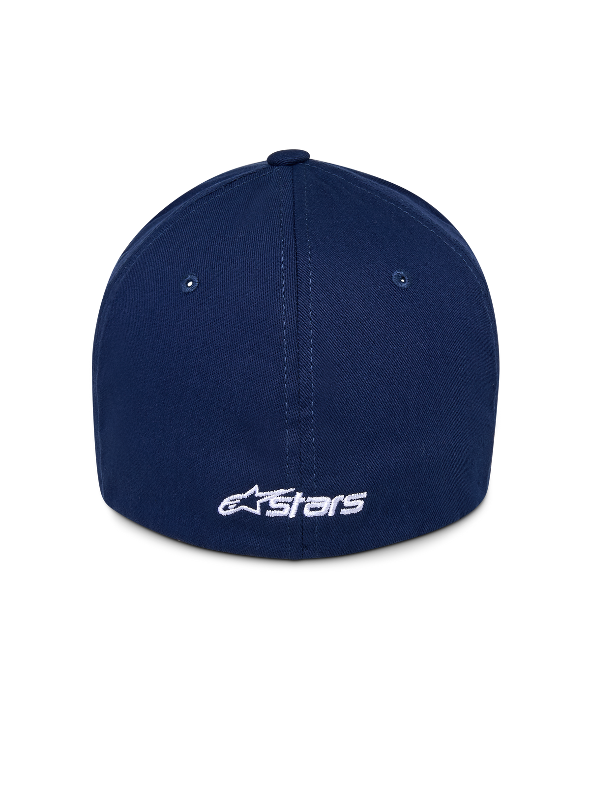 Alpinestars Ageless Multi Kappe, Navy-blaue Baseballkappe, Rückansicht mit weißem besticktem Astars-Logo, strukturierte Krone mit gesteppten Paneelen, lässige Kopfbedeckung im Motorsport-Stil