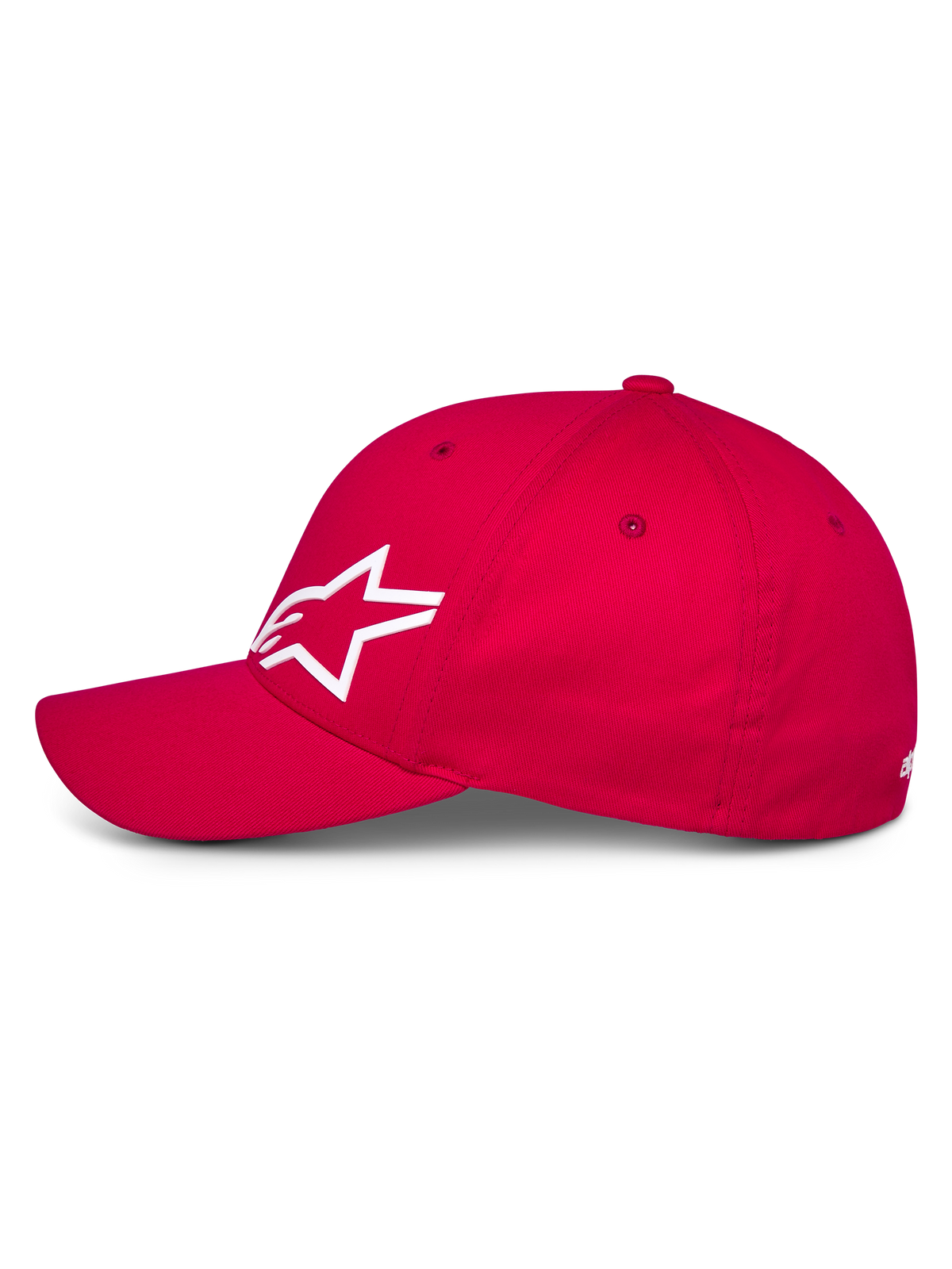 Alpinestars Corp Shift Multi Mütze, rote Baseballkappe, Seitenansicht mit weißem 3D-Astars-Logo, gebogenem Schirm und strukturierter Krone, lässige Motorsport-Kopfbedeckung