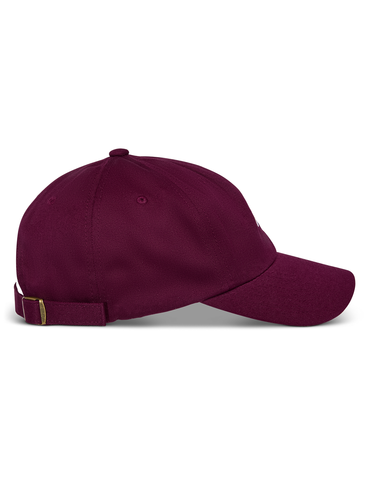Alpinestars Deduce Strapback Mütze, Burgund, Seitenansicht, gebogener Schirm mit unstrukturierter niedriger Krone, verstellbarer Stoffriemen mit Metallschnalle, lässige Sportbekleidung aus Baumwoll-Twill