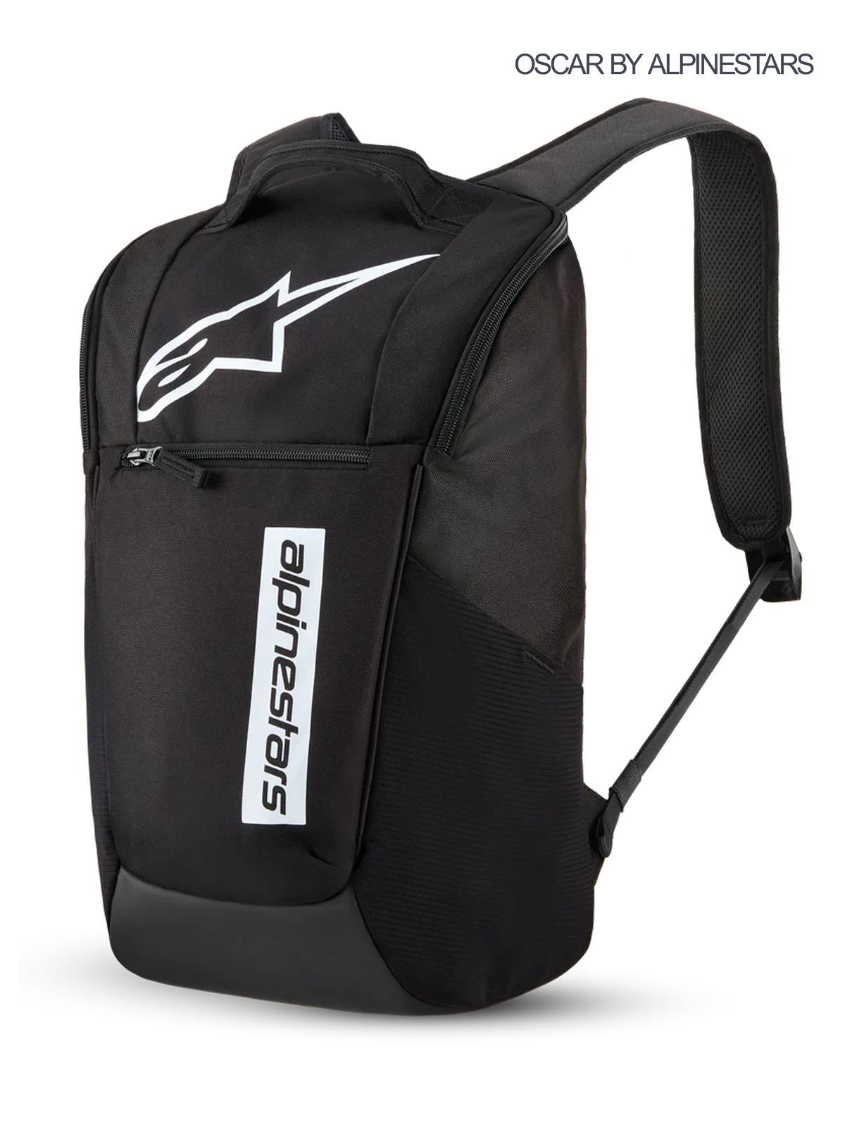 Alpinestars Defcon V3 Rucksack, 13,6 l Sportswear-Alltagsrucksack in Schwarz und Weiß mit gedrucktem Astars-Logo und -Branding, Fronttasche mit Reißverschluss und gepolsterten Schultergurten.