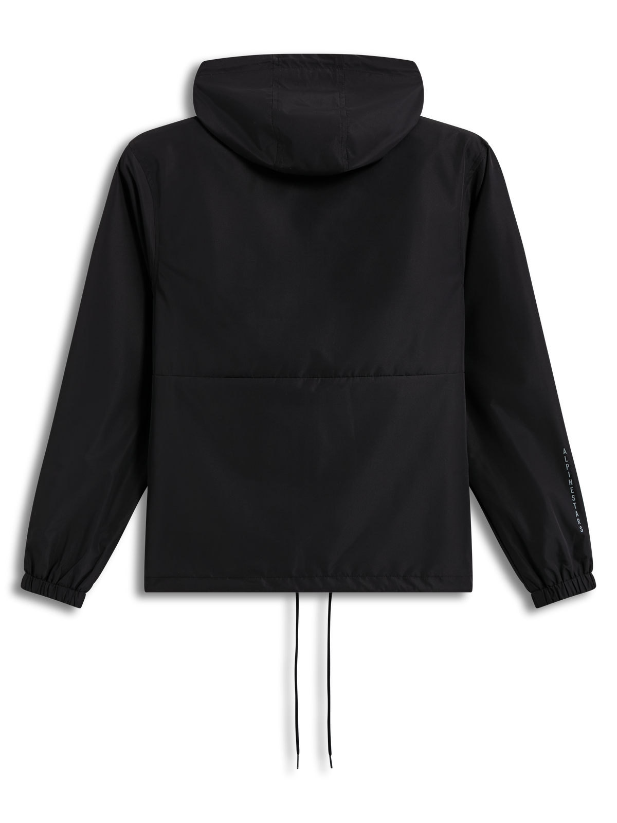 Alpinestars Speeder Resolve Windbreaker Jacke, Schwarz, Rückansicht der leichten Kapuzenjacke mit Logo-Branding am Ärmel.