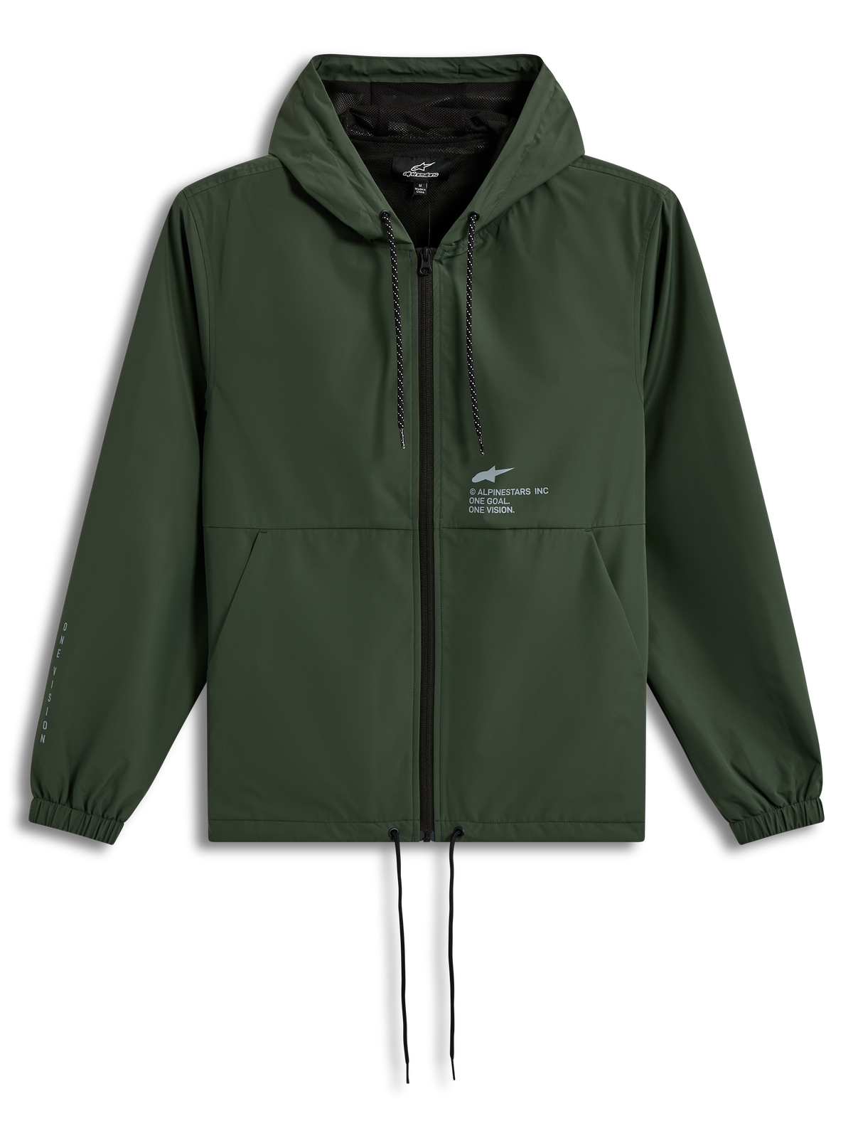 Alpinestars Speeder Resolve Windbreaker Jacke, grüne Kapuzenjacke mit Kordelzug und Logo-Details, leichte Sportswear.