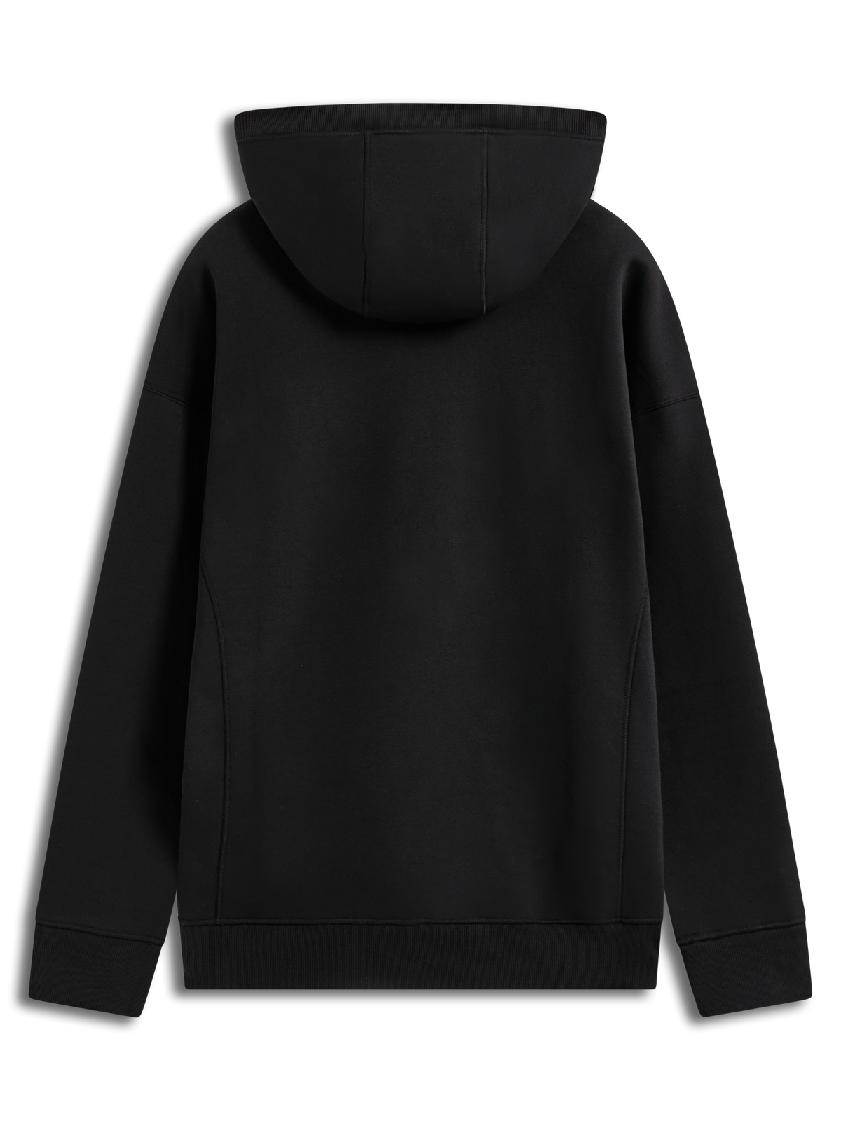 Alpinestars Shaw Oversized Hoodie, schwarzes Sportswear-Fleece in der Rückansicht mit Körpernähten und Rippbesatz-Details.