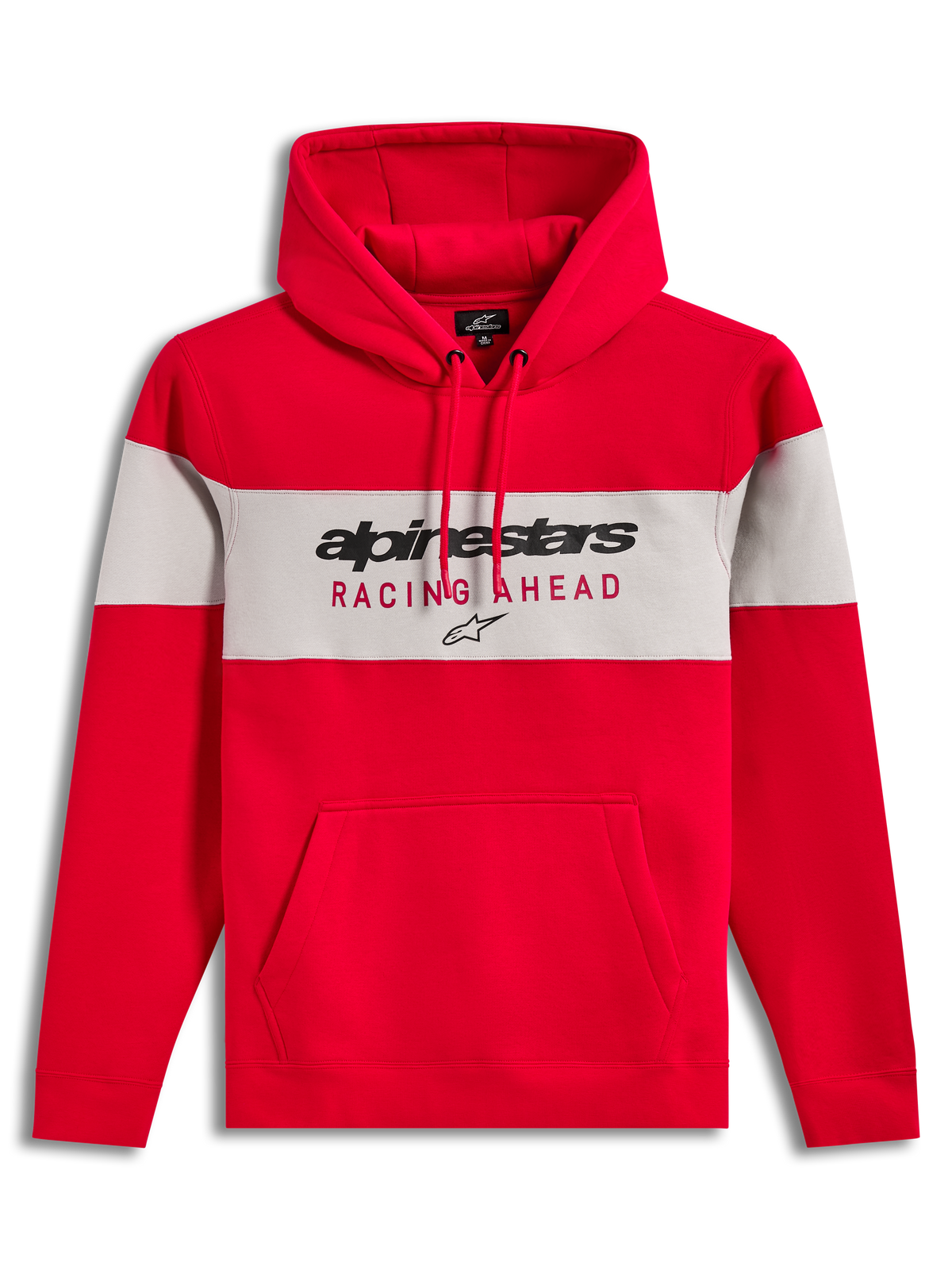 Alpinestars Cubic Hoodie, Kapuzenpullover aus Fleece mit Farbblock-Design in Rot und Grau, Logoschriftzug und Kängurutasche.