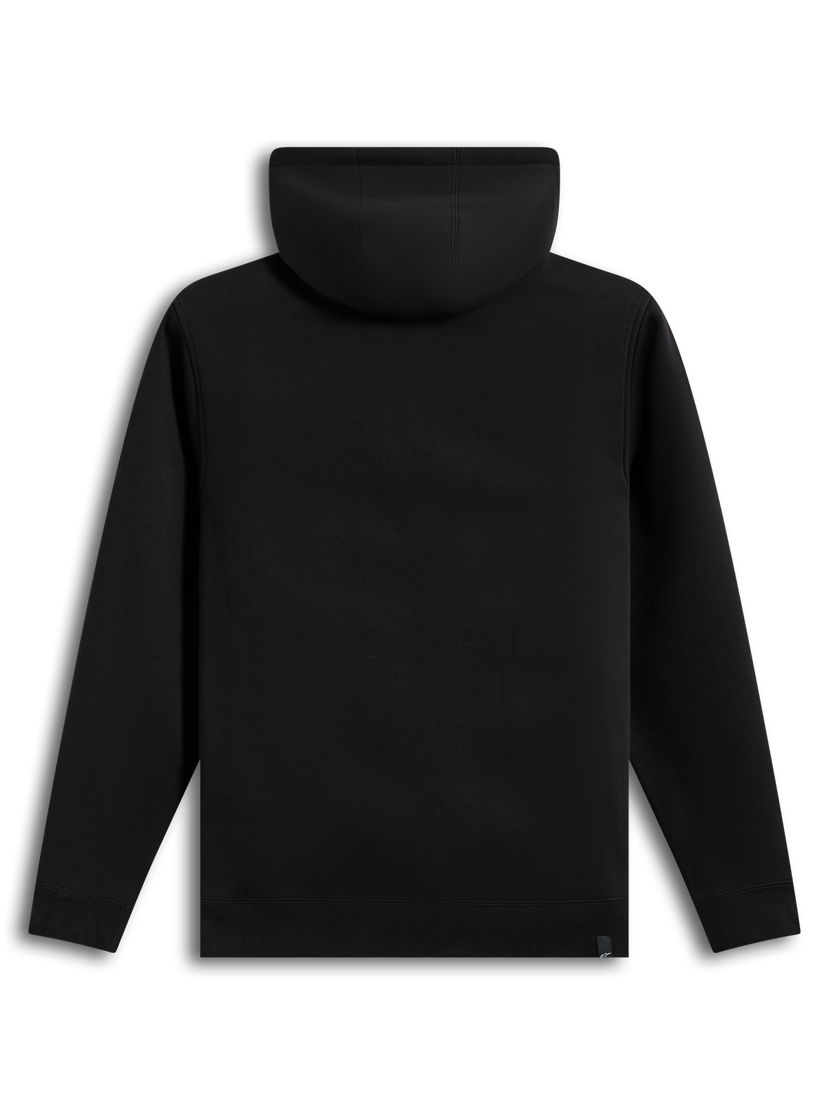 Alpinestars Race Wordmark Hoodie, schwarzer Fleece-Kapuzenpullover, Rückansicht mit Rippbündchen für Sportswear.