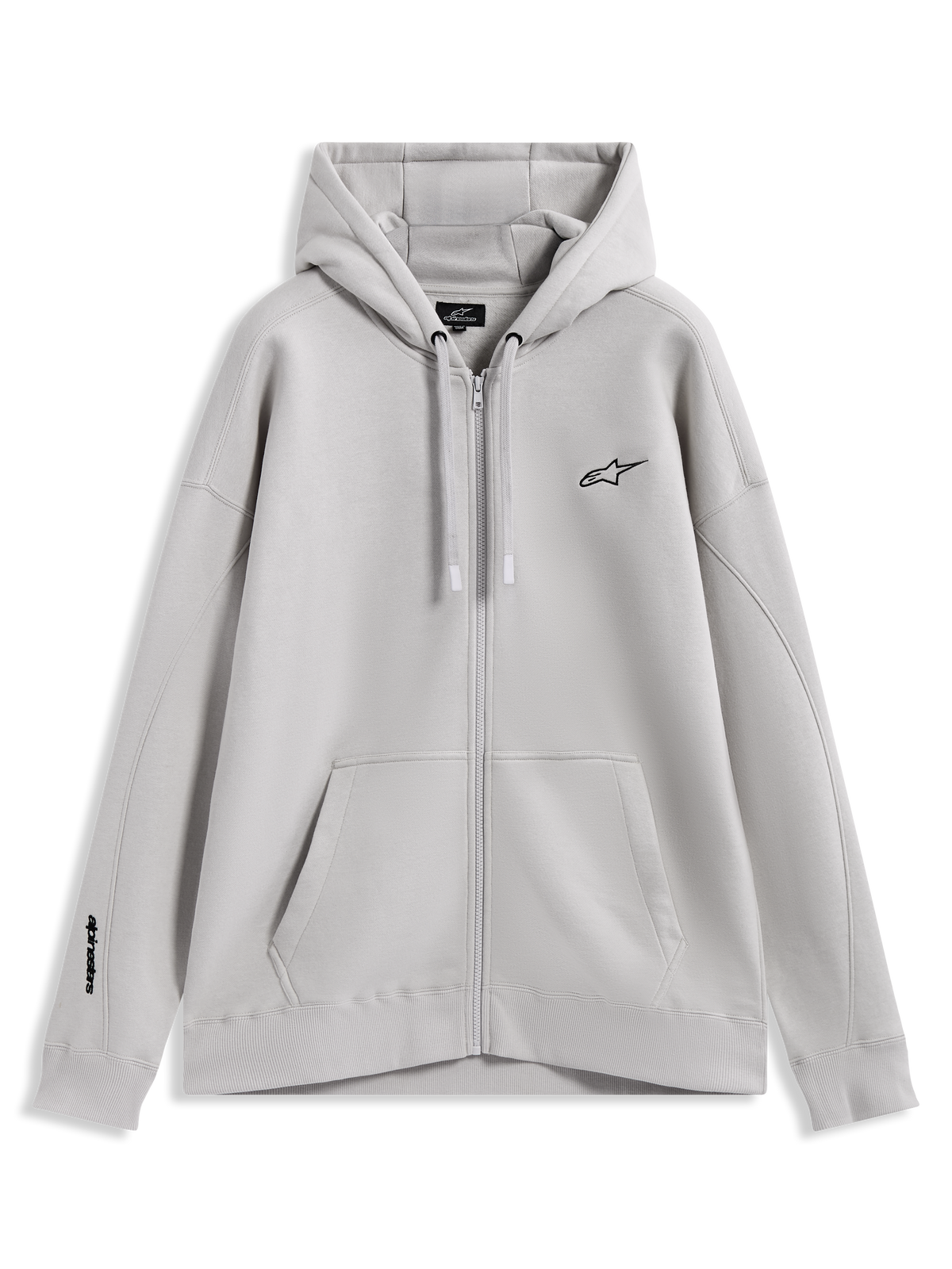 Alpinestars Entity Oversized Hoodie, Zip-up Fleece Sportswear in Sand mit gestickten Logos und Kängurutasche.