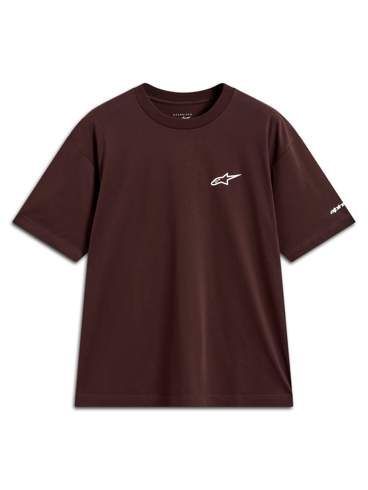 Alpinestars Mandate Oversized CSF T-Shirt, Kurzarm-T-Shirt, Braun und Weiß, Astars-Logo Puff-Druck, Sportbekleidung.