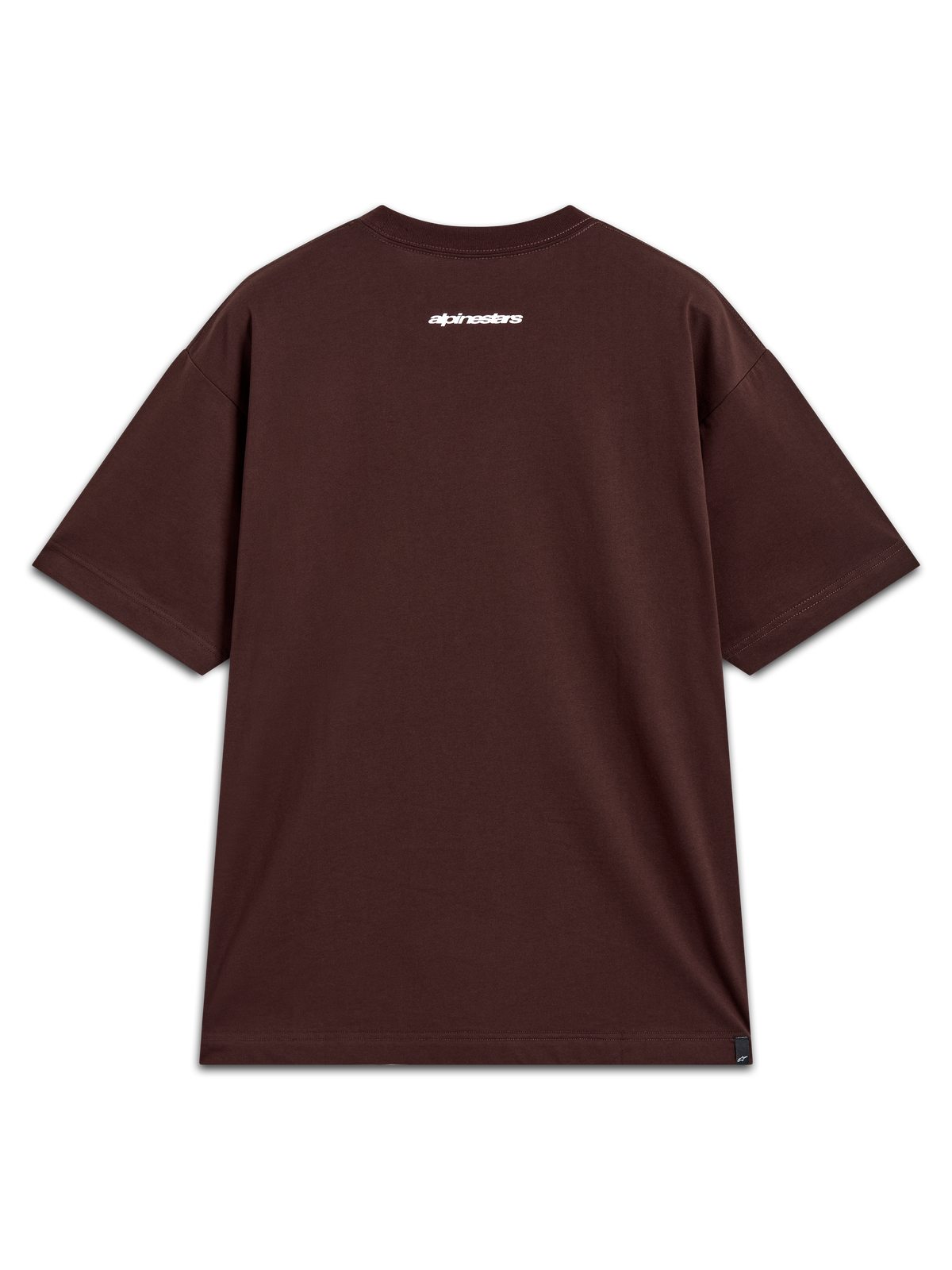 Alpinestars Mandate Oversized CSF T-Shirt, braunes Kurzarm-T-Shirt mit weißer Alpinestars-Wortgrafik auf dem Rücken.