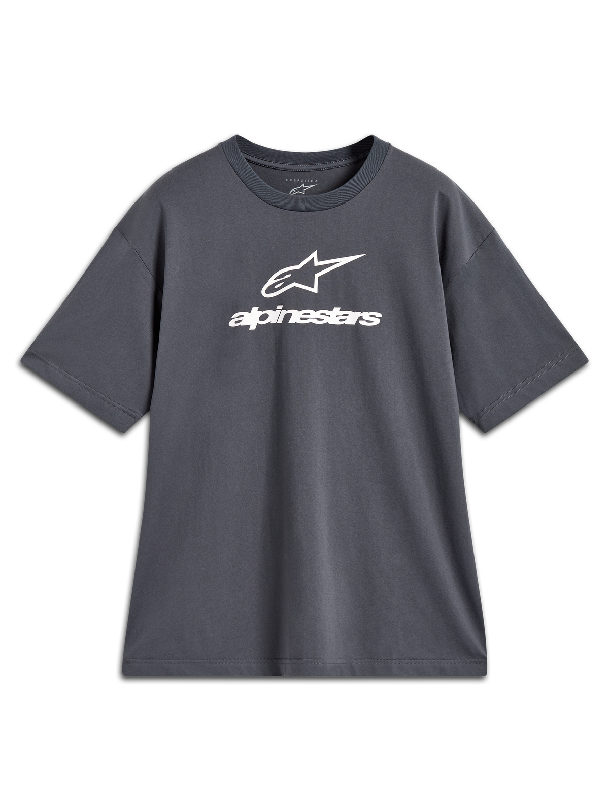 Alpinestars Prelude Oversized CSF T-Shirt, Kurzarm, Anthrazitgrau, weißes Frontlogo, lässige Motorsport-Streetwear
