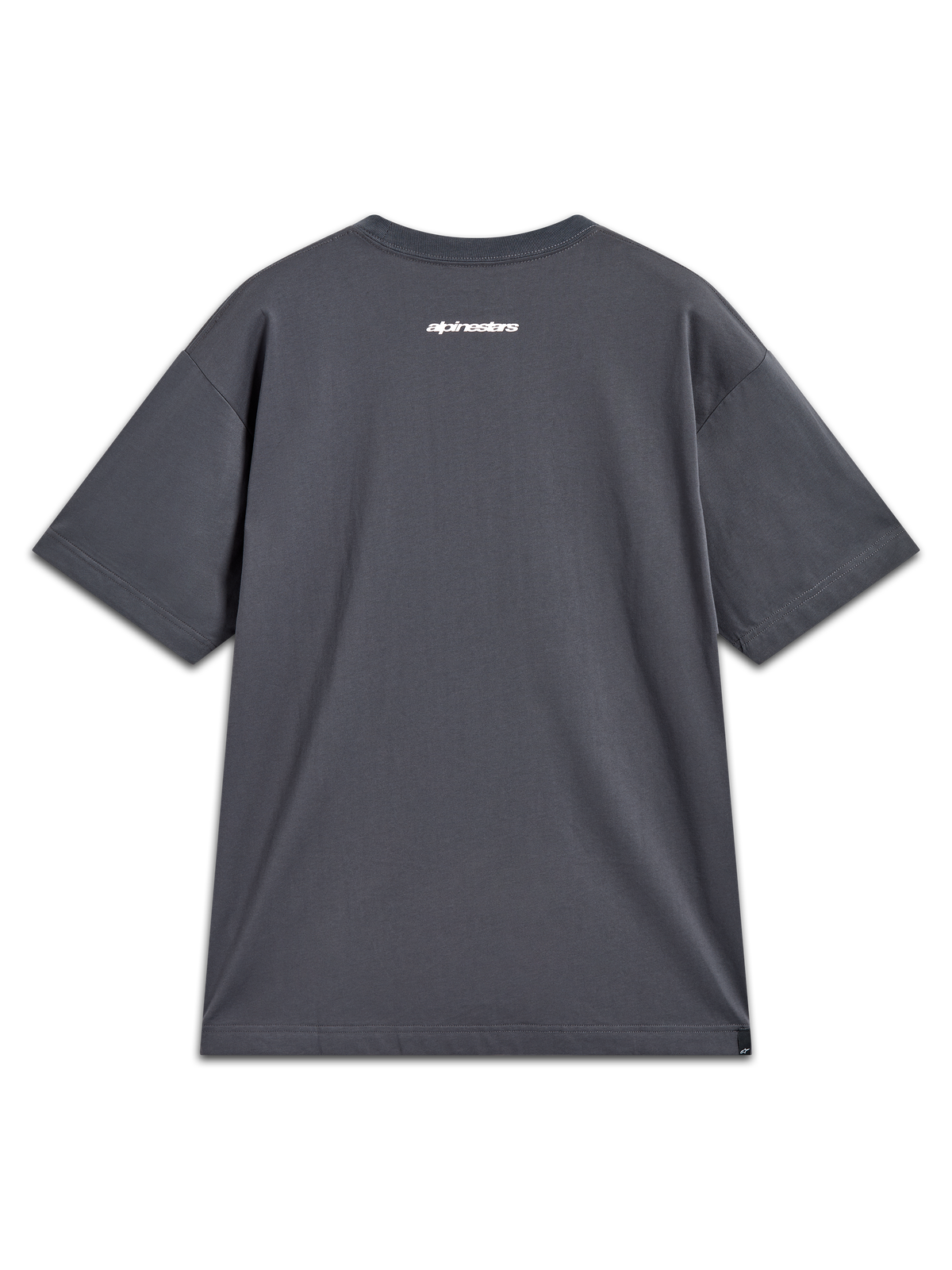 Alpinestars Prelude Oversized CSF Tee, Kurzarm-T-Shirt in Grau, weißes Alpinestars-Wortlogo auf der Rückseite, bequeme Oversized-Passform, Motorsport-Sportbekleidung