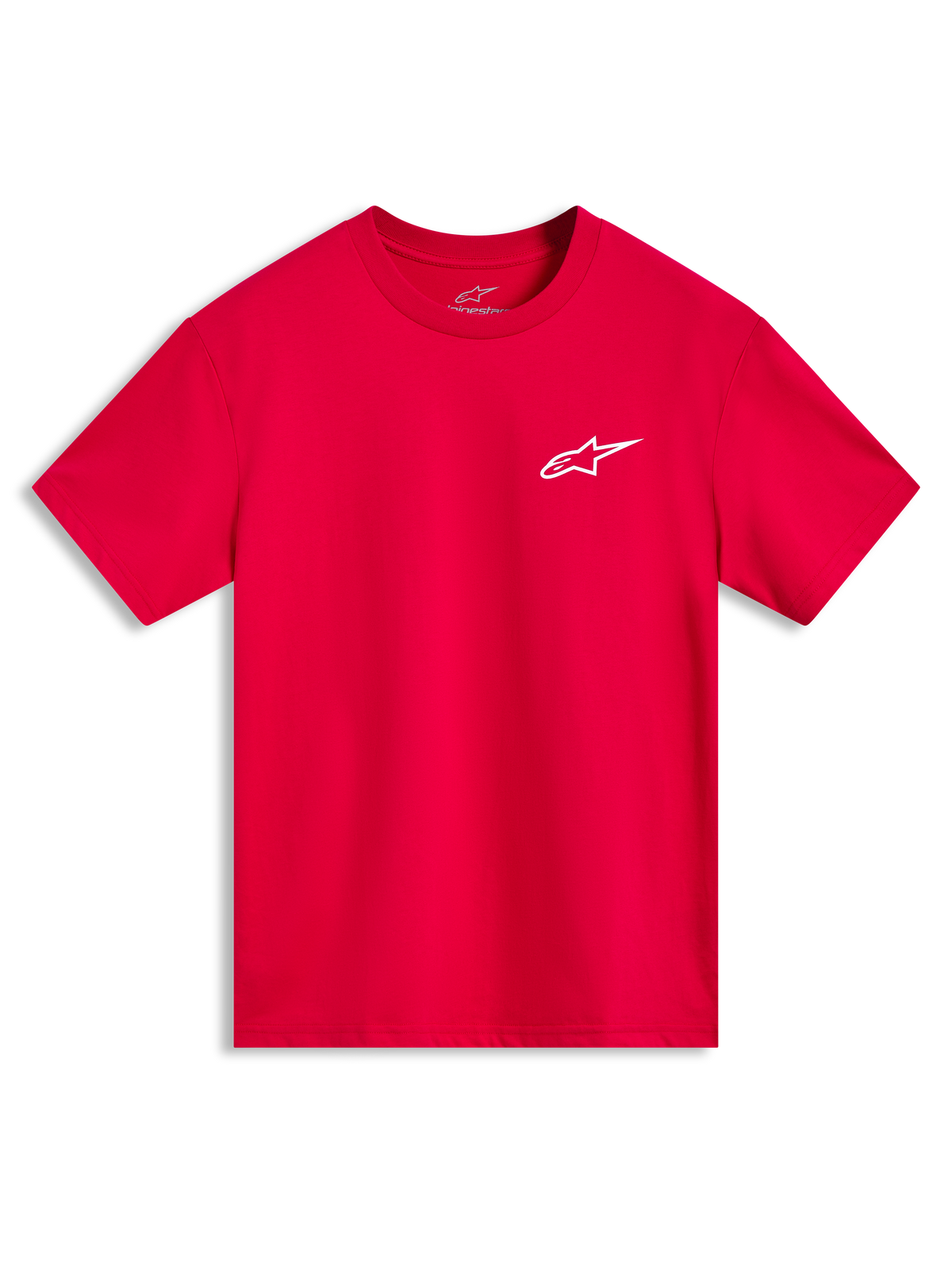 Alpinestars Combo Back CSF T-Shirt, rotes Kurzarm-Motorsport-T-Shirt mit weißem Astars-Logo auf der Brust.