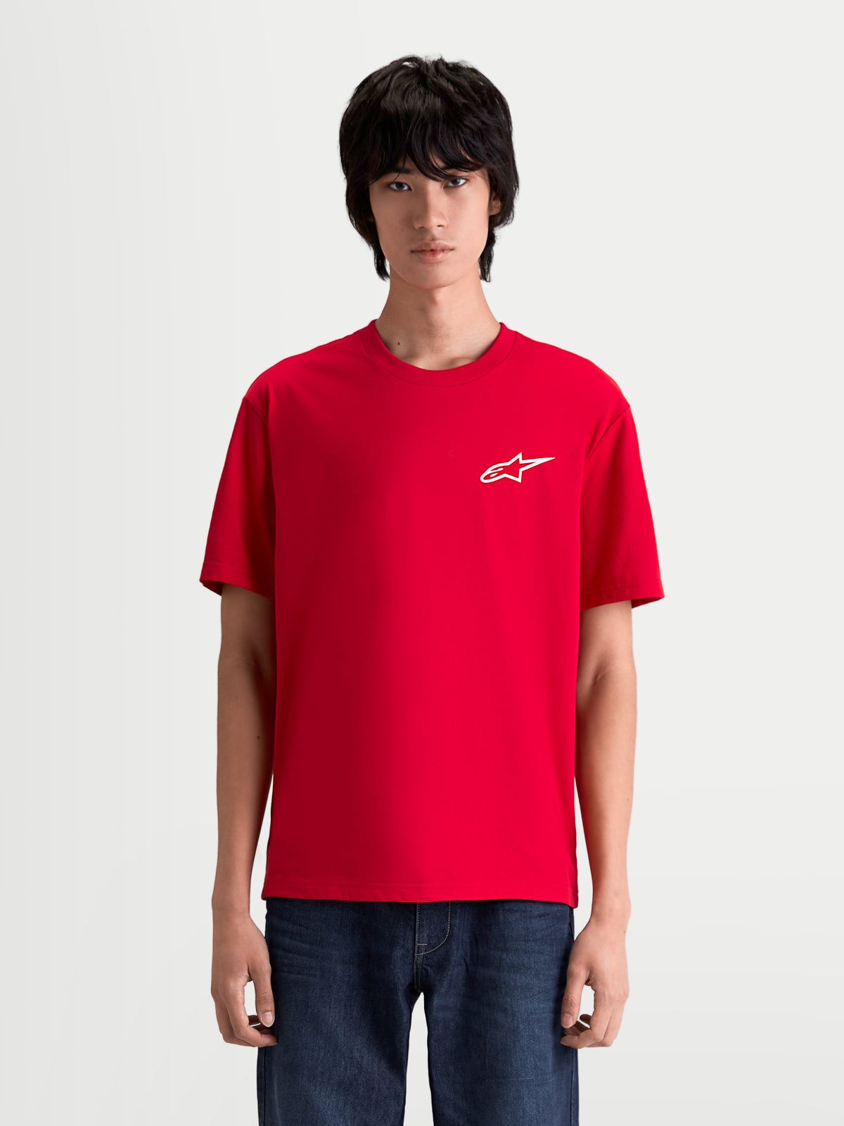 Alpinestars Combo Back CSF T-Shirt, Kurzarm-Sportswear-T-Shirt für Herren, Rot mit weißem Astars-Logo auf der Brust, Baumwoll-Polyester-Mischung, motorsport-inspiriertes Design.