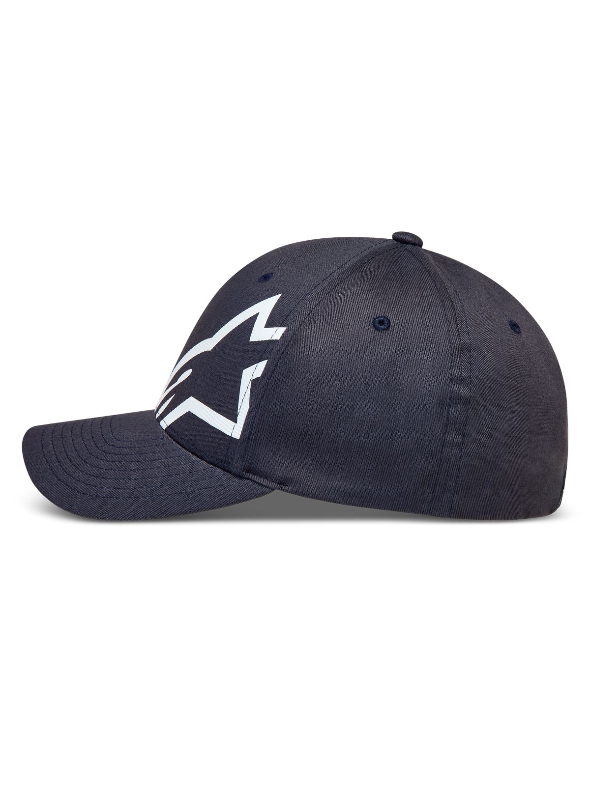 Alpinestars Maze Kappe, dunkelgraue Sportswear-Kappe mit gebogenem Schirm und weißem Astars-Logo auf Twill-Gewebe.
