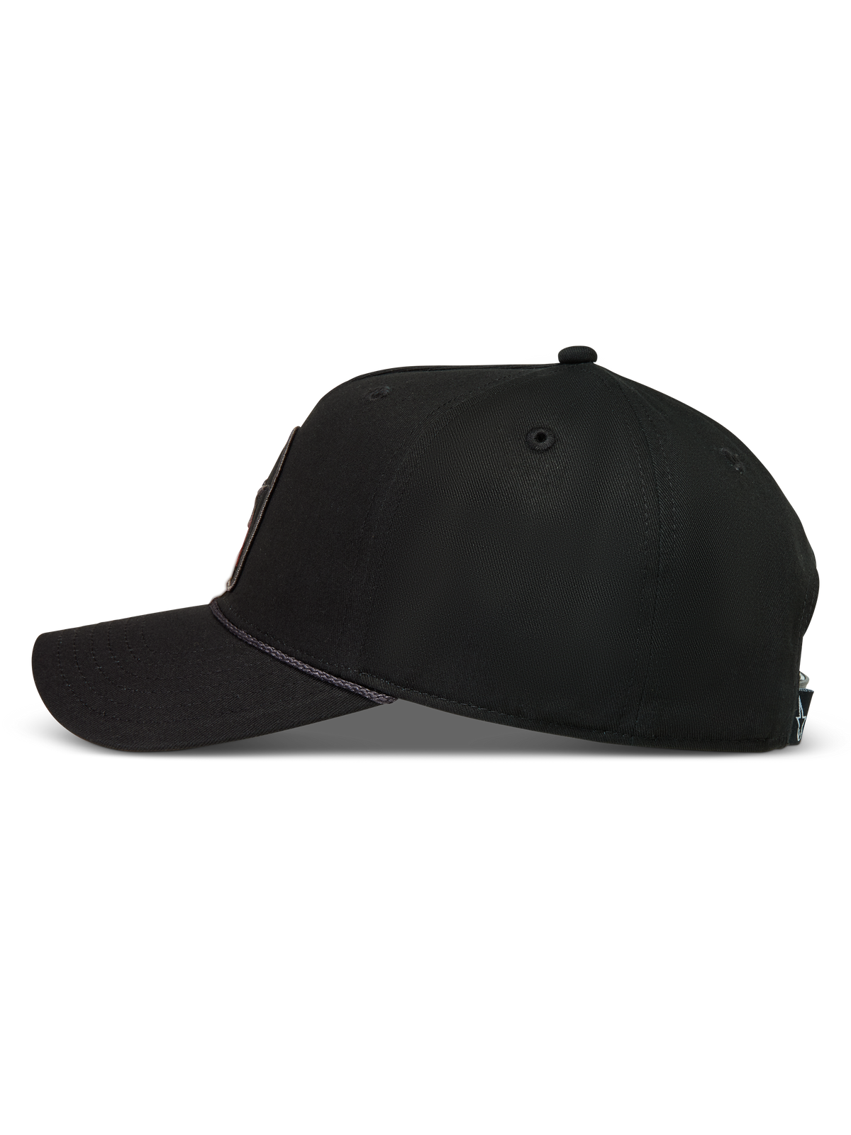 Alpinestars Acme Snapback Kappe, schwarze Sportswear-Kappe aus Twill mit strukturierter Krone, gebogenem Schirm und markantem Seilbesatz.