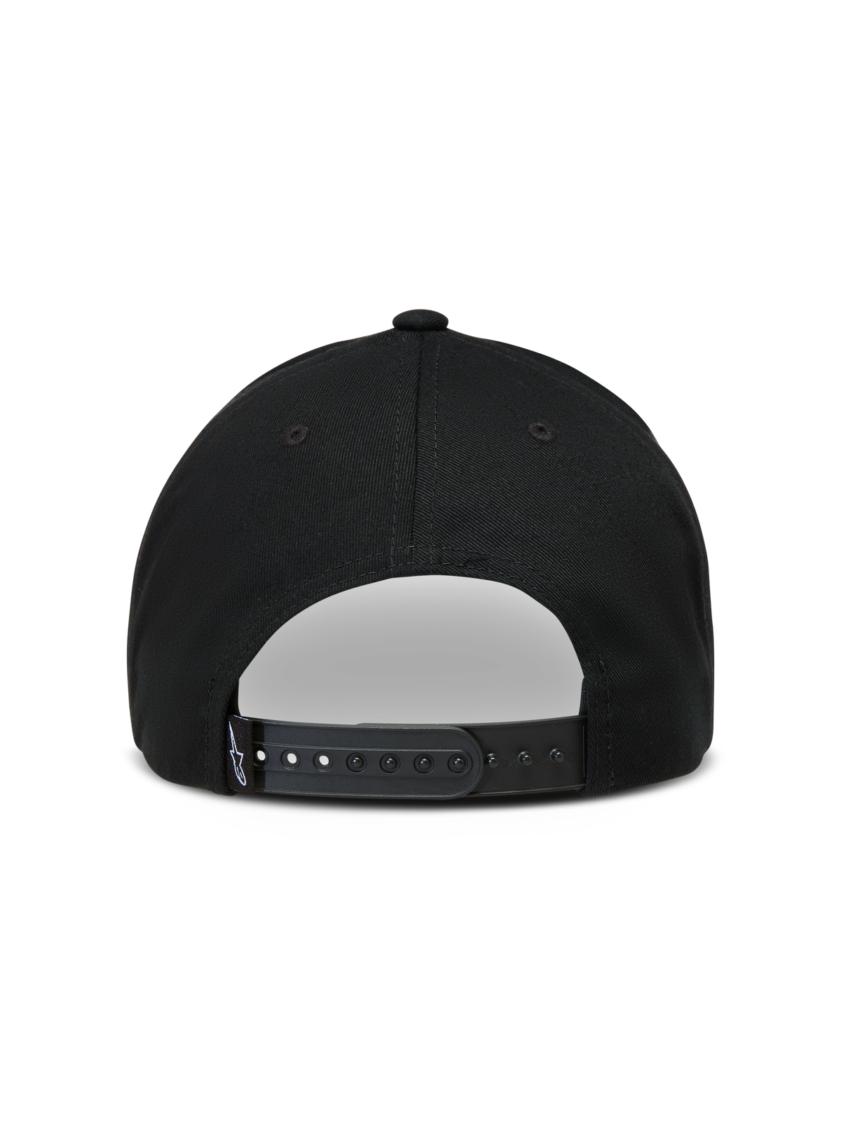 Alpinestars Combo Logo Snapback Kappe, schwarze Sportswear-Kappe, Rückansicht mit Snapback-Verschluss und Logo-Etikett.