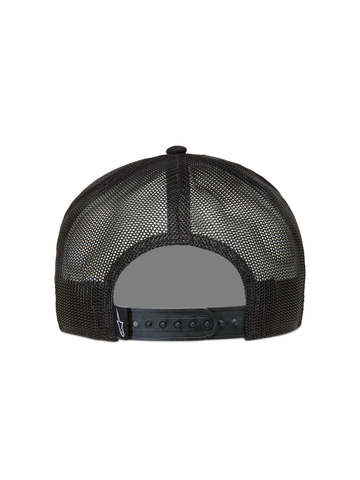 Alpinestars Ten Trucker-Mütze, schwarze Sportswear-Kappe mit atmungsaktivem Mesh-Rücken und verstellbarem Snapback-Verschluss.