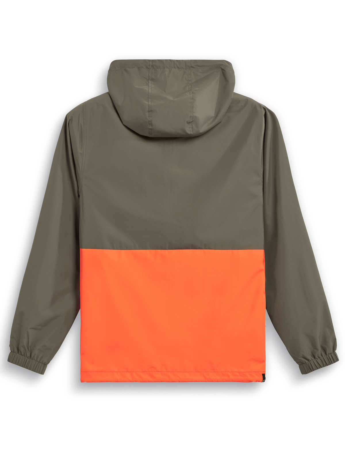 Alpinestars Speeder Windbreaker Jacket, lightweight hooded windbreaker, Military Orange and Olive Green, rear view featuring a color-blocked design, hood, and elastic cuffs