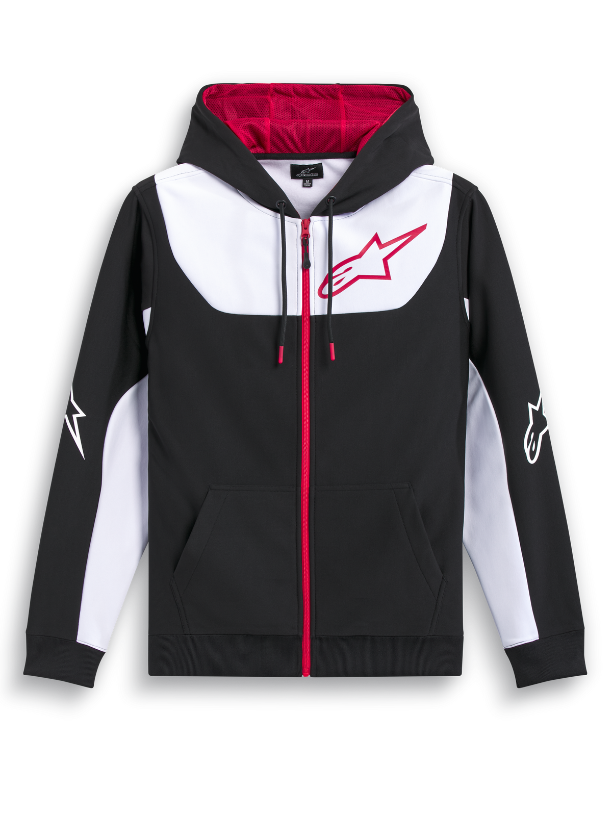 Alpinestars Sessions V3 Kapuzenpullover, Sportswear-Kapuzenjacke mit Reißverschluss, Schwarz, Weiß und Rot, mit Mesh-gefütterter Kapuze und großem Brustlogo