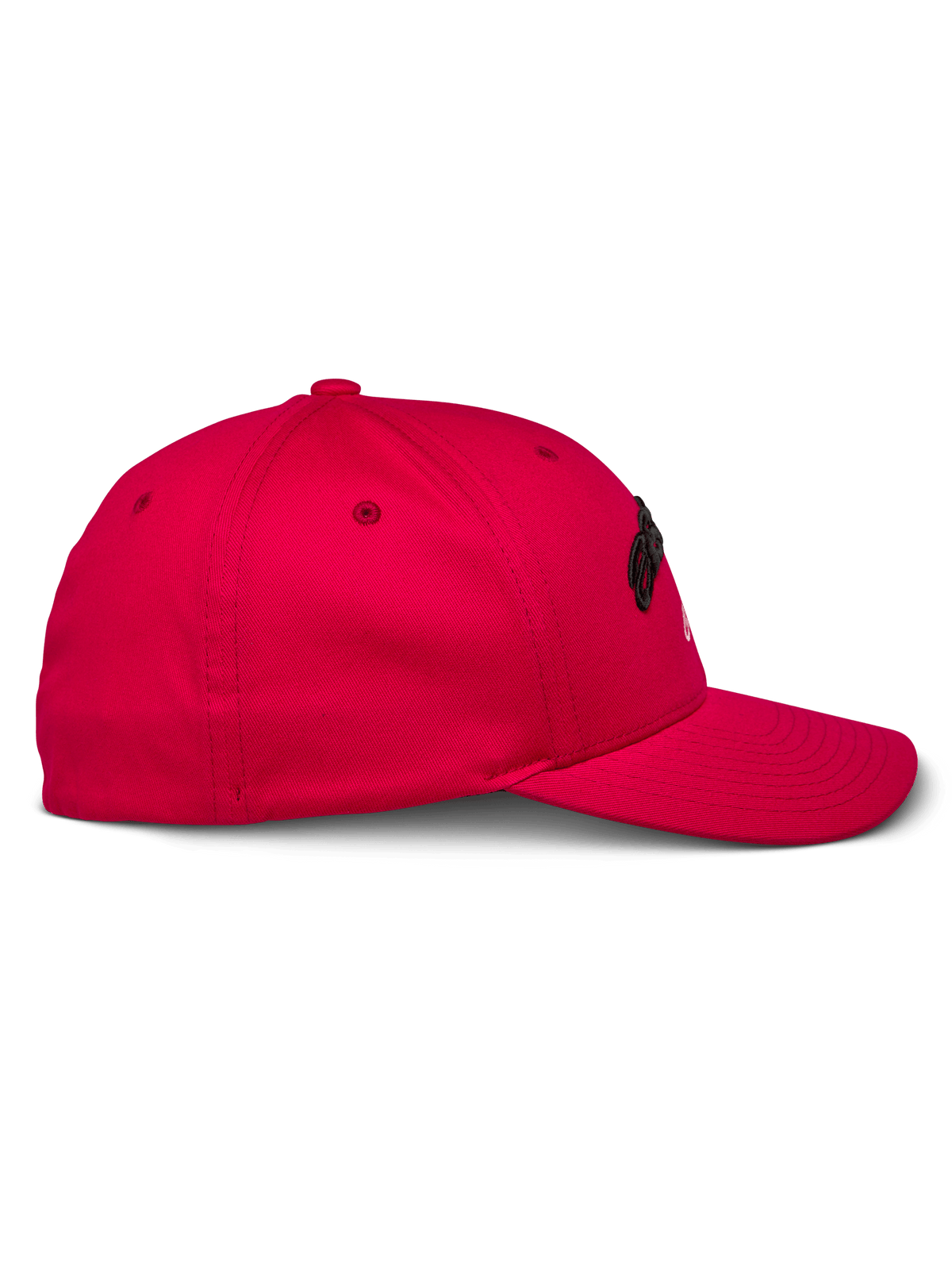 Alpinestars Arcstars Hat, Red, Side View, Structured Baseball Cap with Curved Bill, Stretch Twill Fabric, Black 3D Embroidery, Casual Sportswear