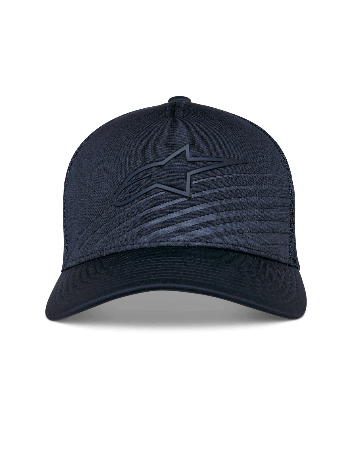 Alpinestars Delane Kappe, strukturierte Baseball-Kappe, Marineblau, gebogener Schirm mit farblich abgestimmtem Alpinestars-Logo und reflektierendem Transfer-Patch, Mesh-Rückseite zur Belüftung, funktionelles Sport-Accessoire