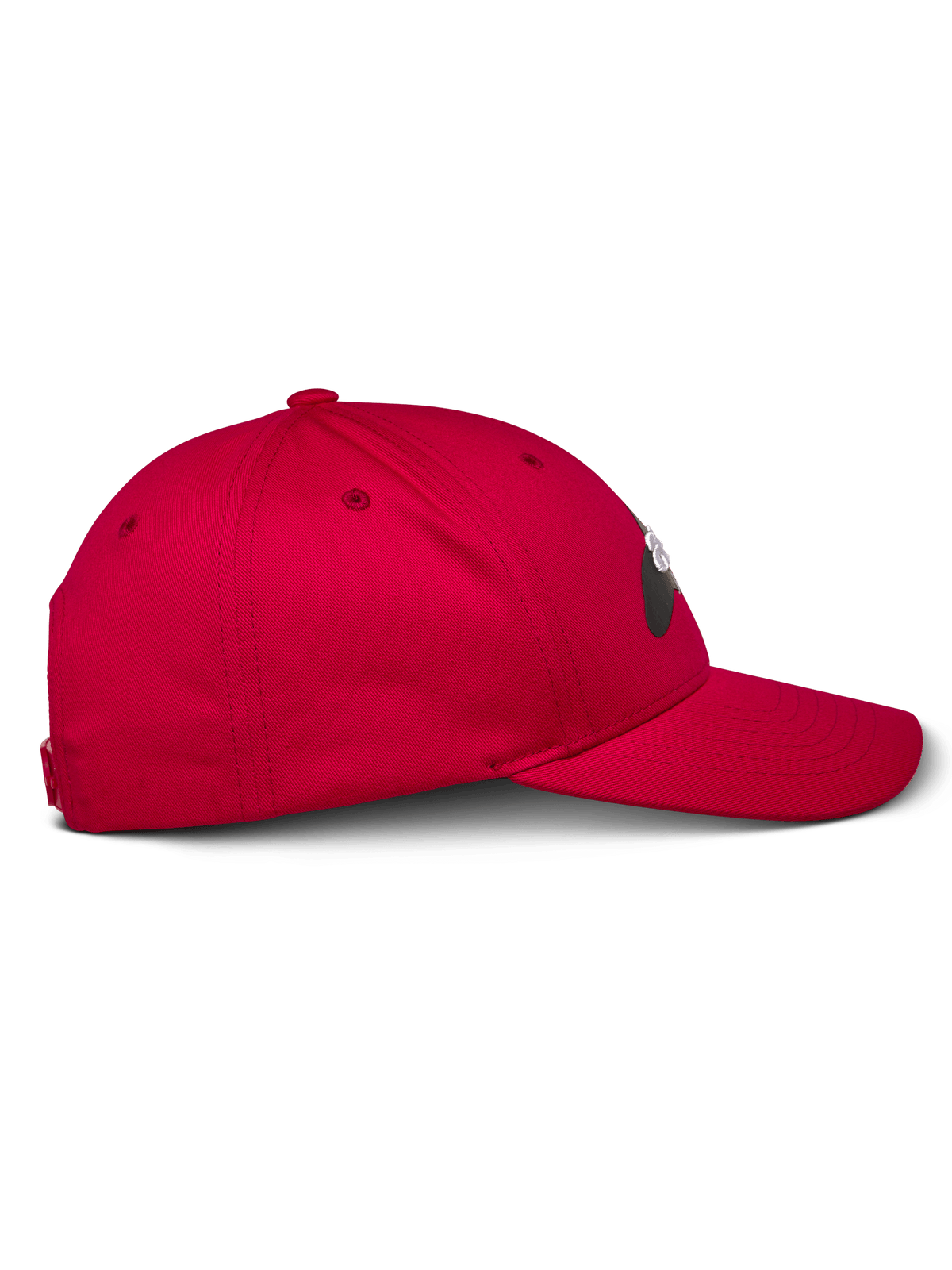 Alpinestars Profile Hat, Red, side profile view, baseball cap with structured crown and curved bill, cotton twill fabric, casual motorsport-inspired headwear