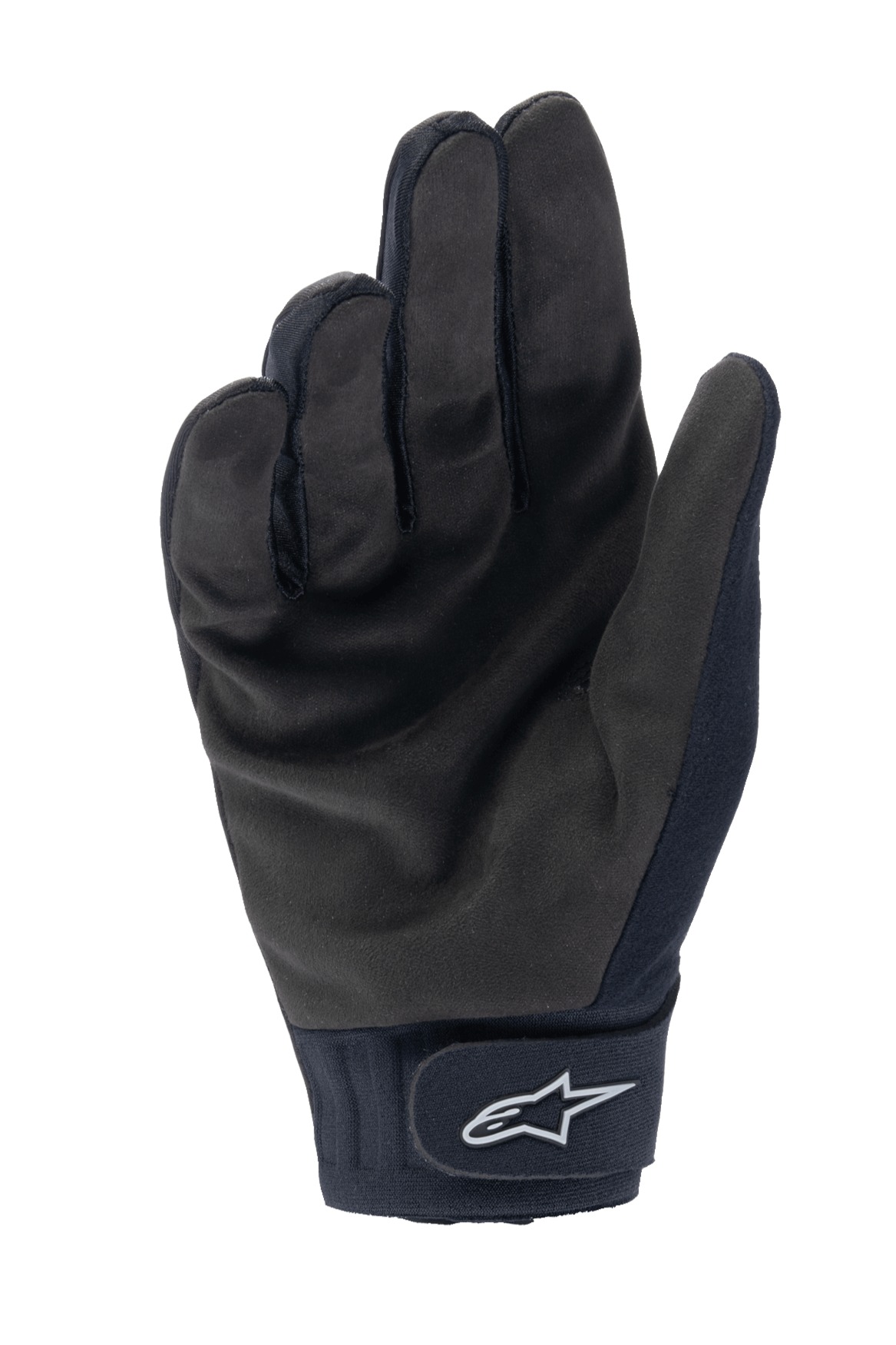 Alpinestars Stella A-Dura Thermal Gloves, Women's Cycling Gloves, Black, palm view with synthetic suede texture, neoprene cuff featuring hook-and-loop closure with white star logo, cold weather MTB gear