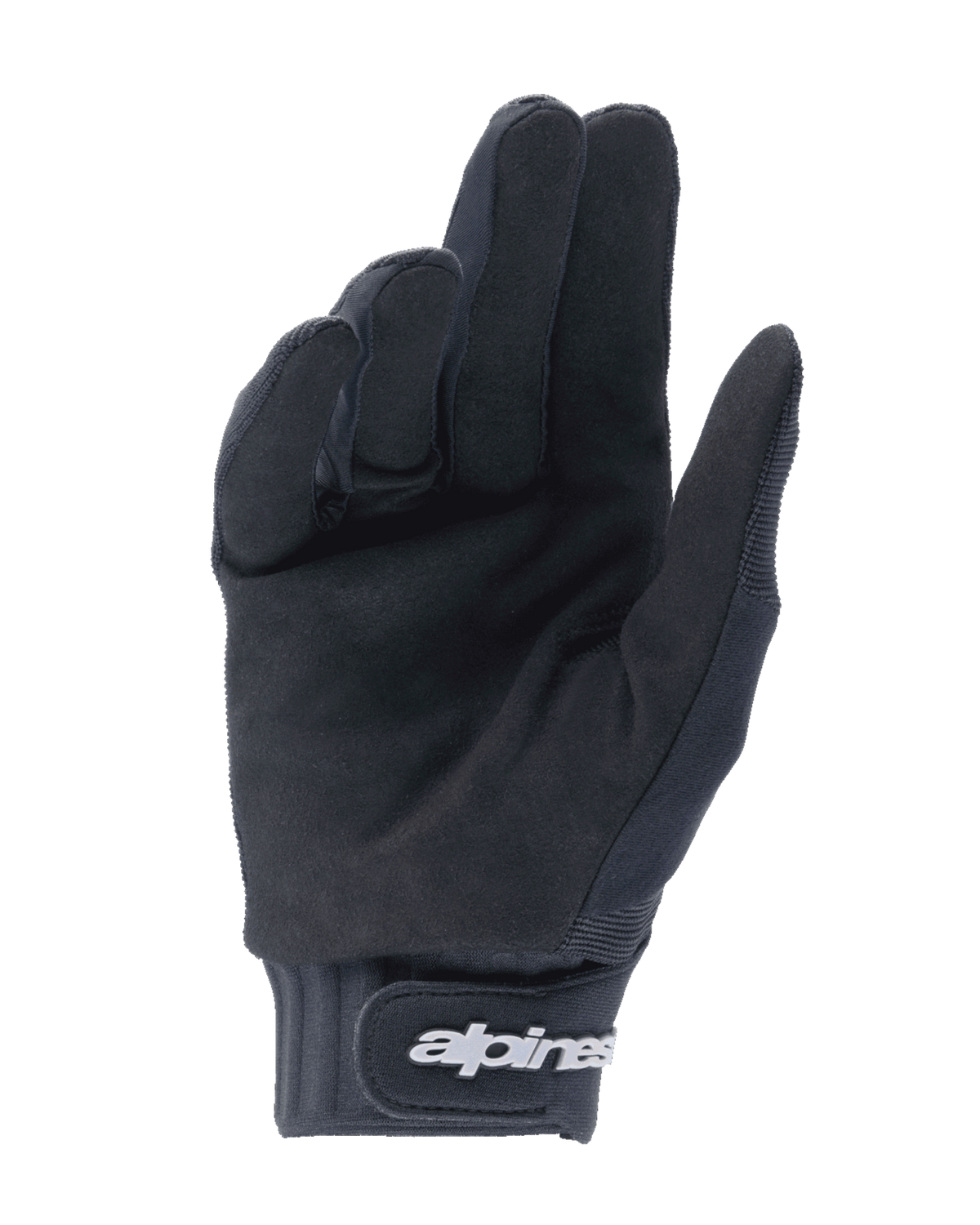 Alpinestars Youth A-Dura Gloves, Black, palm side view showing synthetic suede material for grip, neoprene cuff with hook and loop wrist strap and white logo, designed for youth mountain bike and off-road cycling