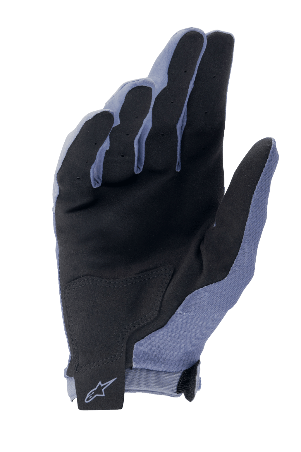 Alpinestars A-Aria Handschuhe, MTB-Fahrradhandschuhe, Infinity Blue und Schwarz, Handflächenansicht mit synthetischem Wildleder für Grip, verstärkter Handflächen-Patch und Klettverschluss am Handgelenk mit Alpinestars-Logo